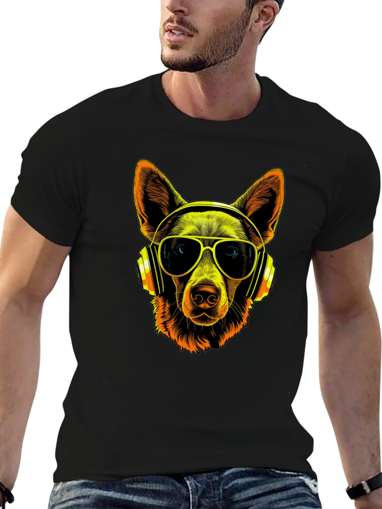 Black Dog DJ T-Shirt - Cool Canine with Headphones & Shades view 6