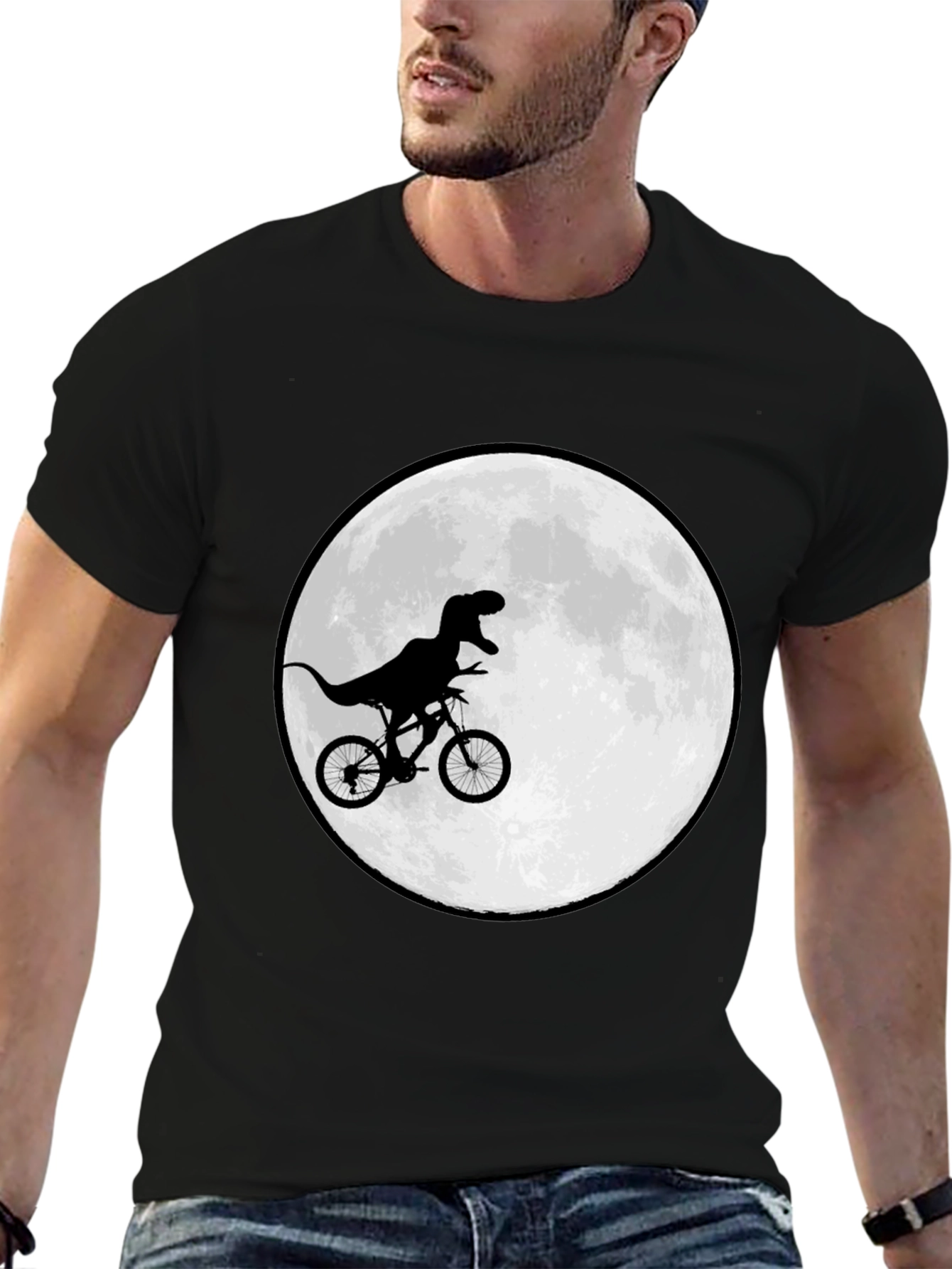 Black Dino Biker T-Shirt - Moon Ride Design view 6