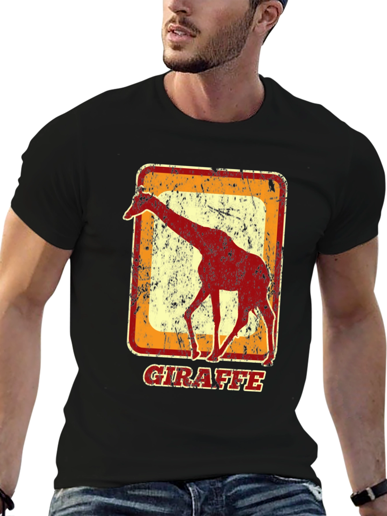 Black Vintage Giraffe Graphic T-Shirt - Cool Animal Tee view 6