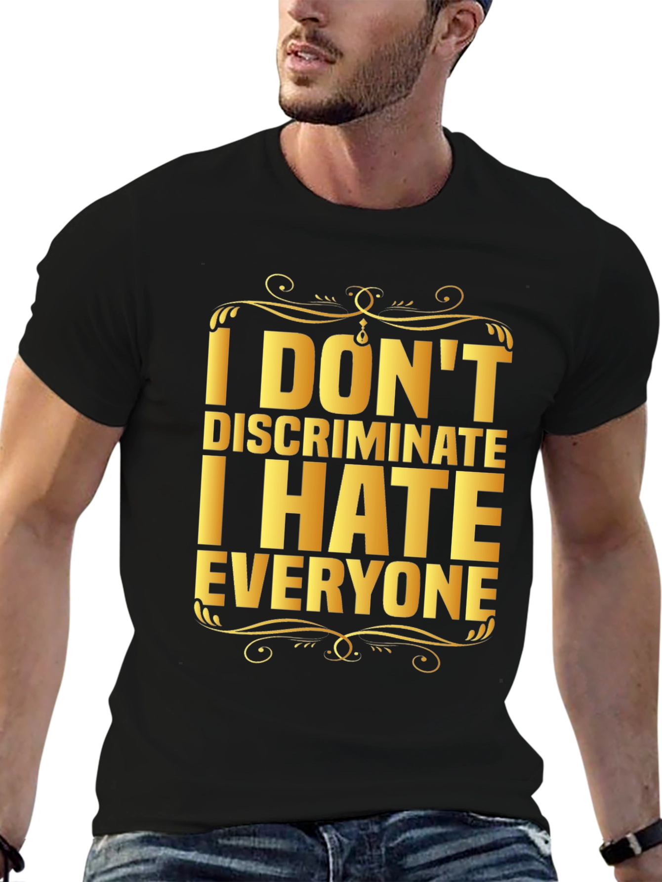 Black I Don't Discriminate, I Hate Everyone Graphic T-Shirt view 6