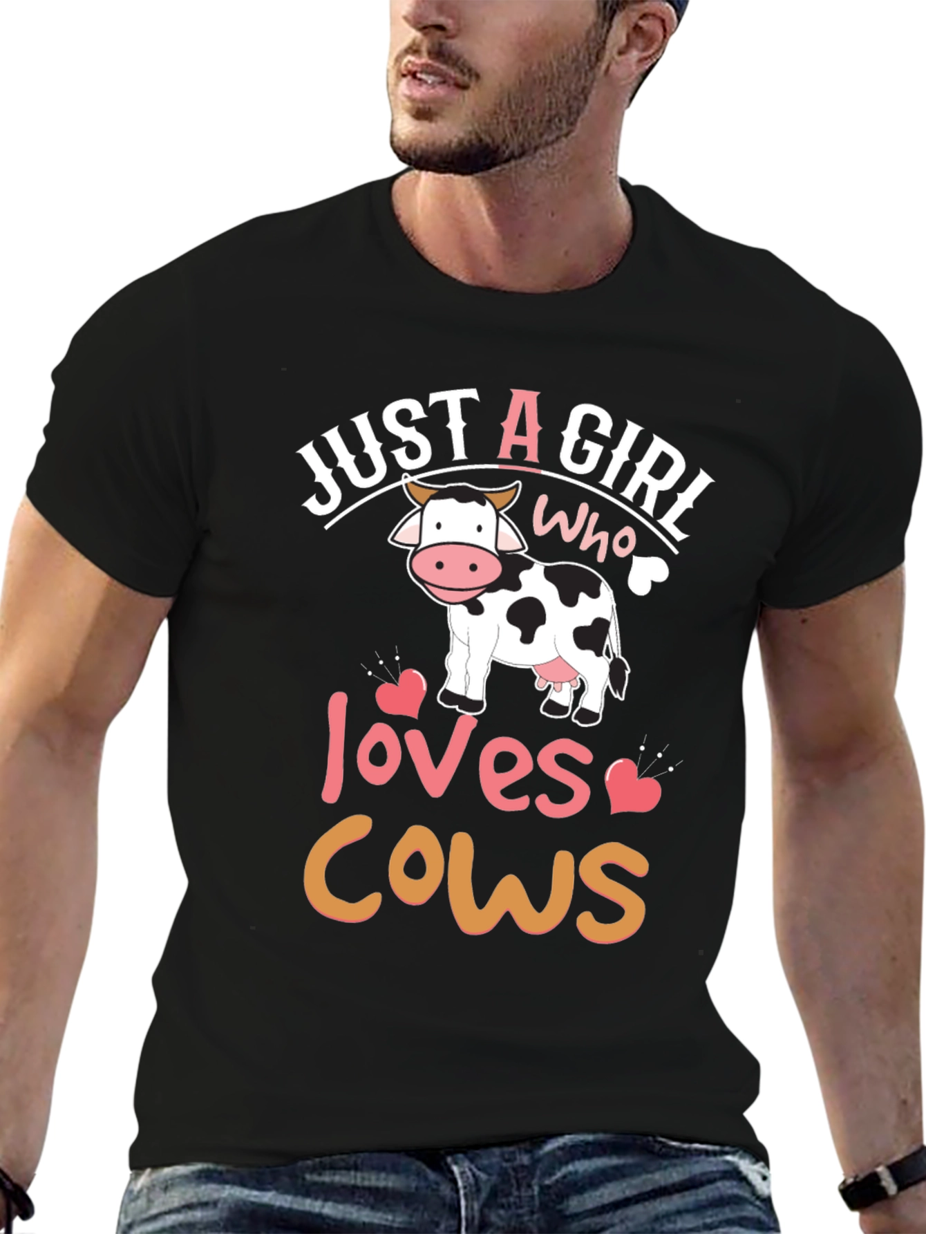 Black Just A Girl Who Loves Cows T-Shirt view 6