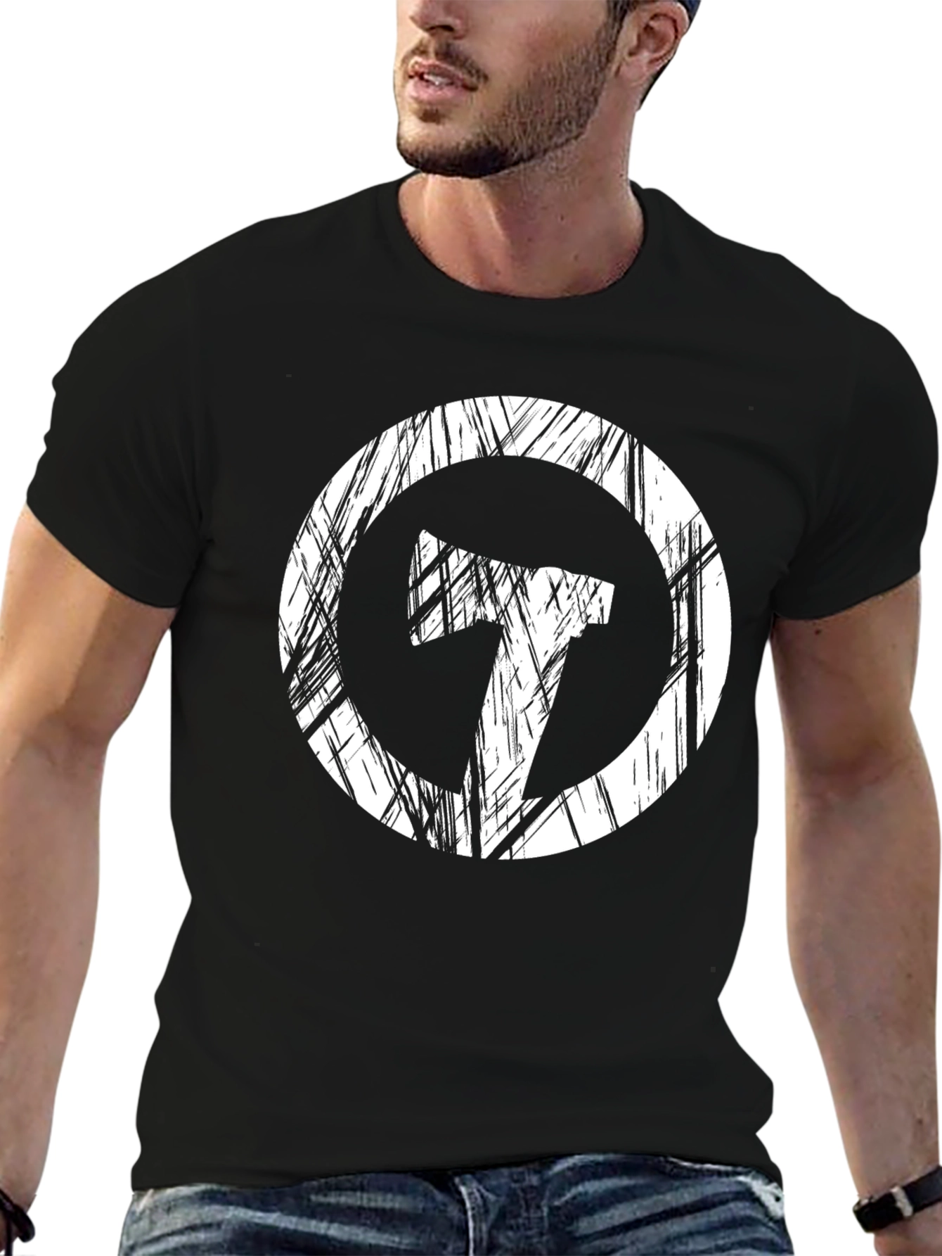 Black Distressed Circle Axe Graphic Black Tee Shirt view 6