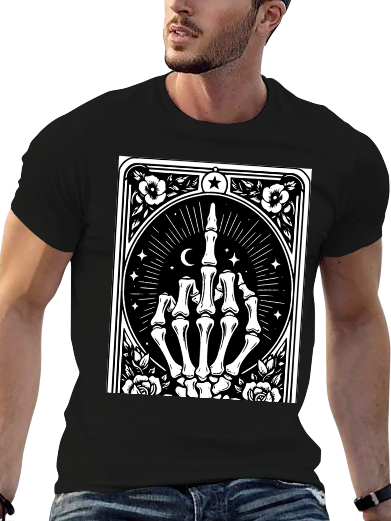 Black Skeleton Hand Graphic Black T-Shirt view 6