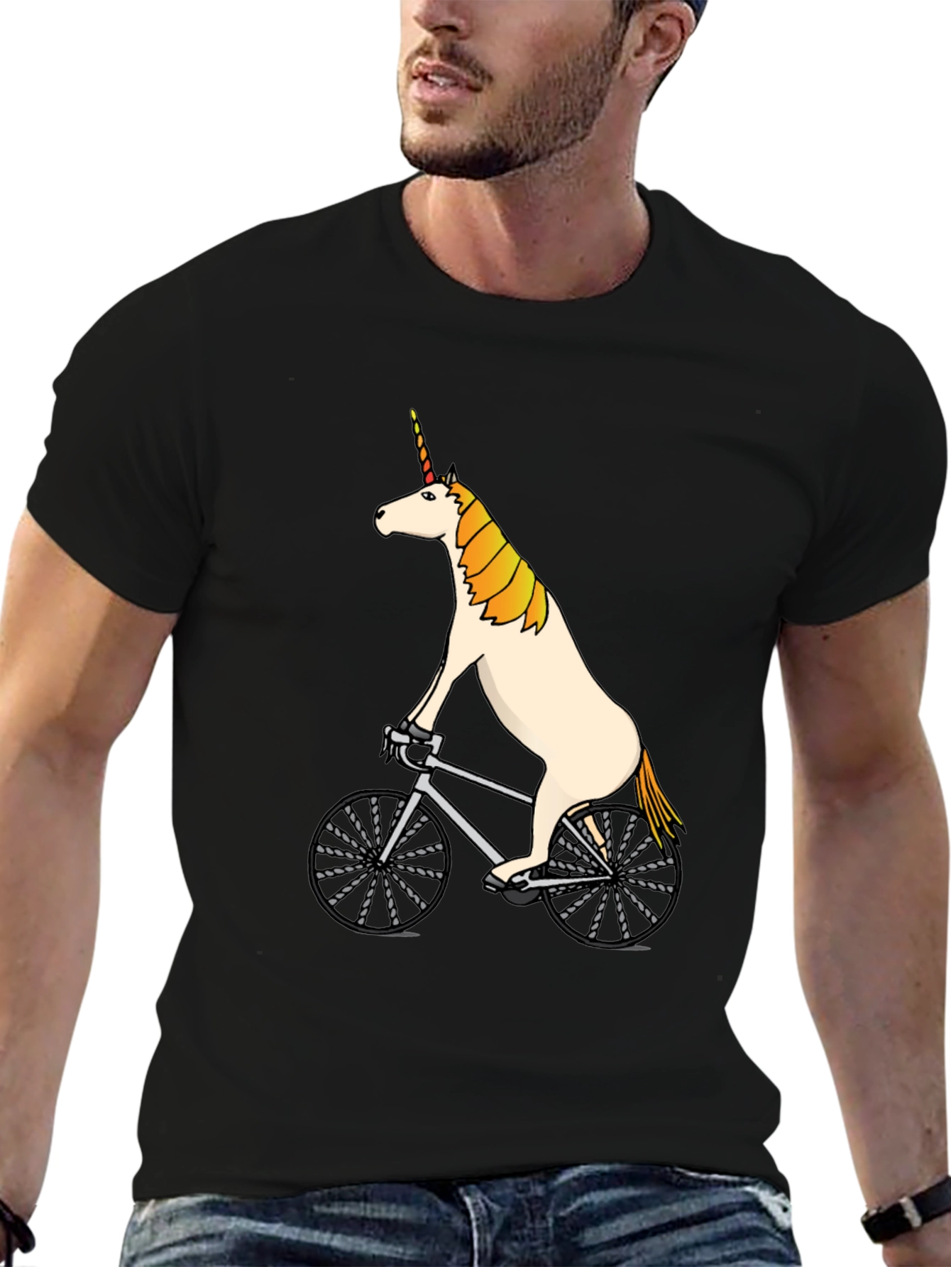 Black Unicorn Riding a Bike T-Shirt - Funny Graphic Tee view 6