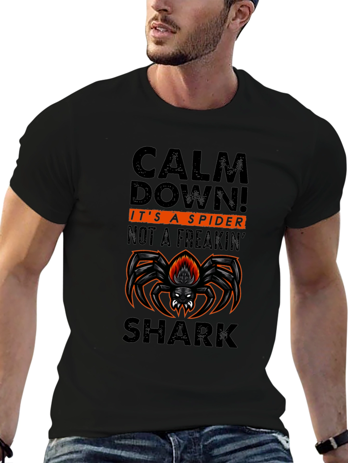 Black Calm Down Spider Graphic Tee - Funny Novelty Shirt view 6