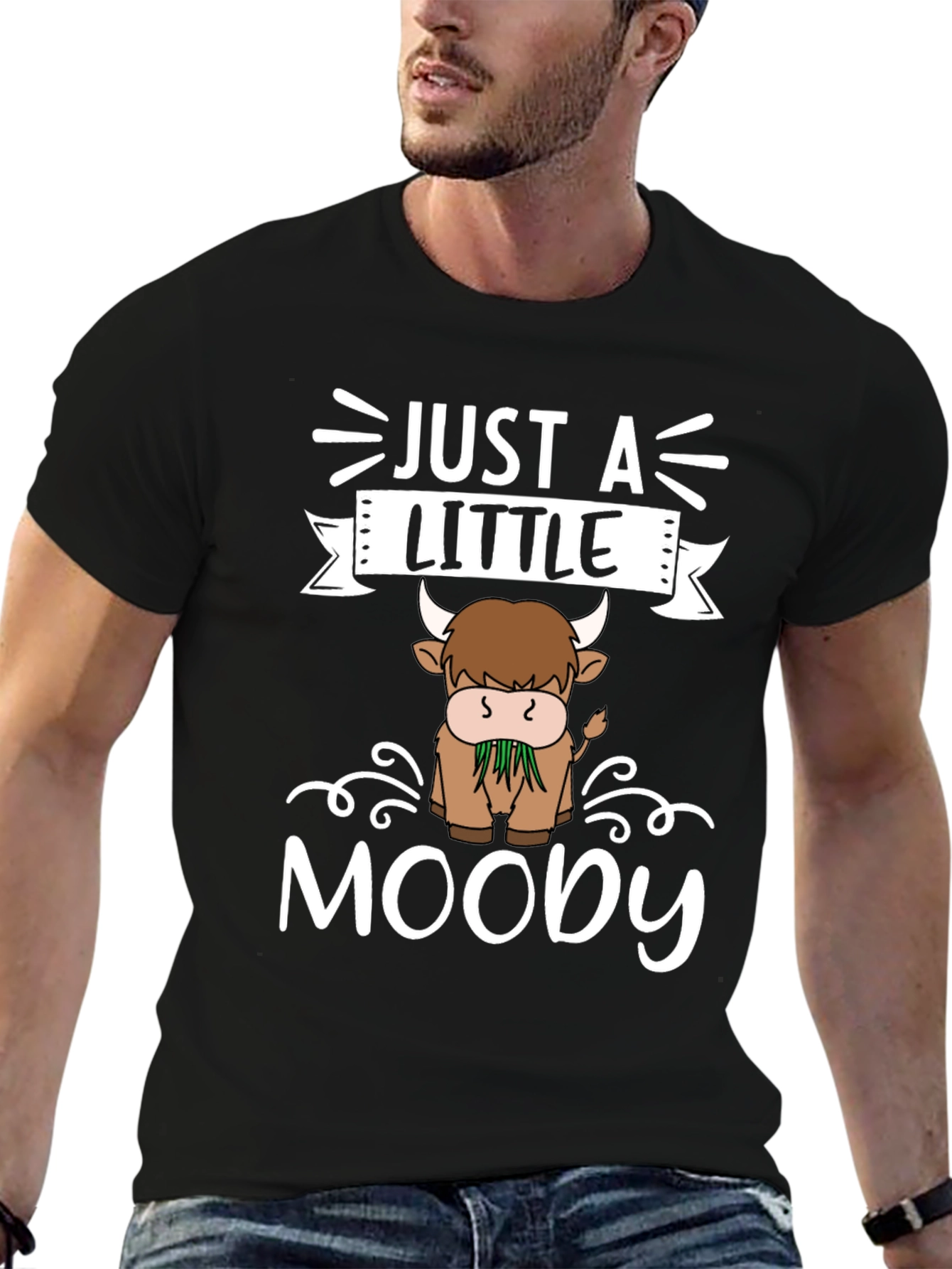 Black Just a Little Moody Highland Cow T-Shirt view 6