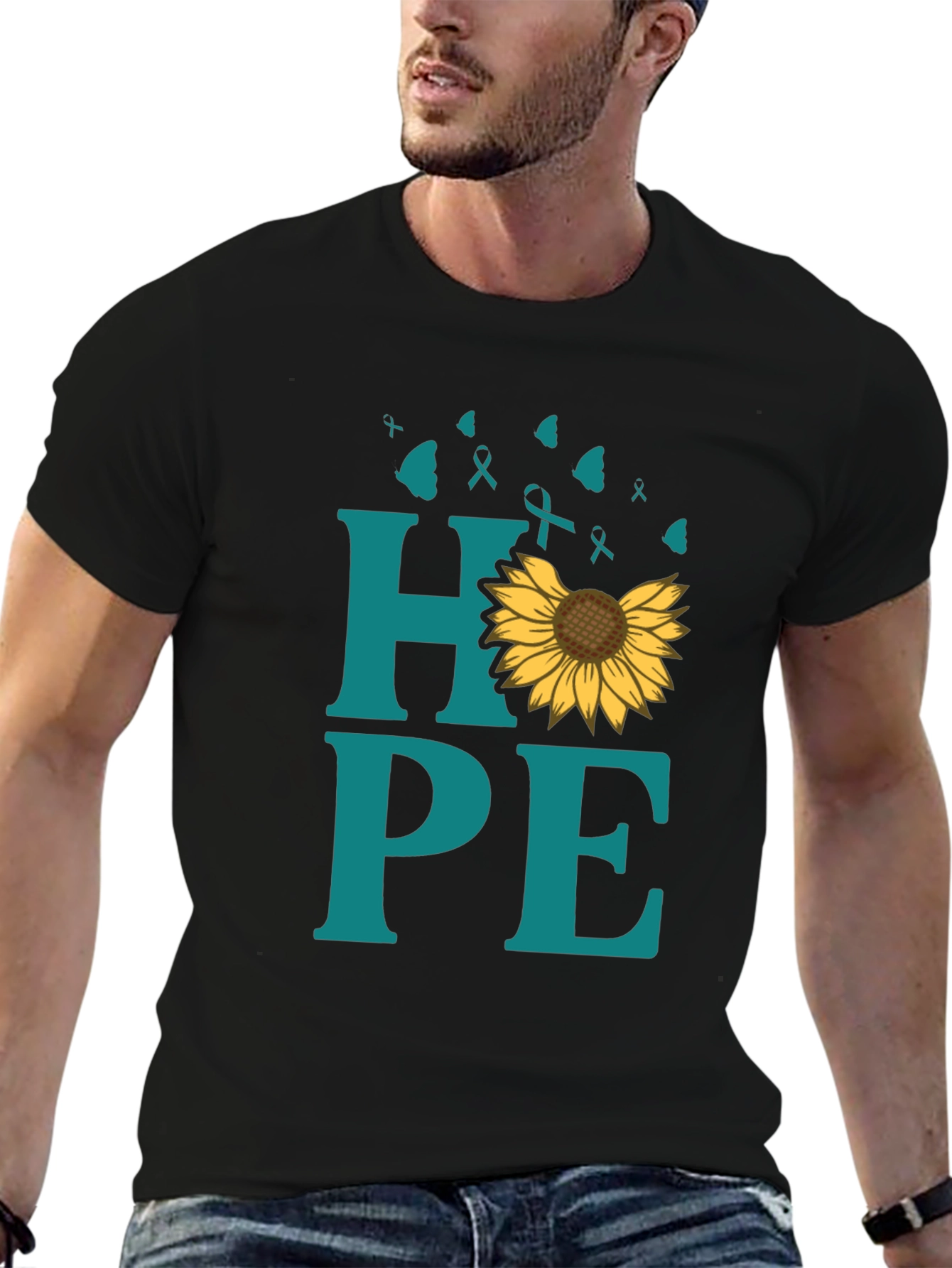 Black Hope Sunflower Ribbon Graphic T-Shirt view 6