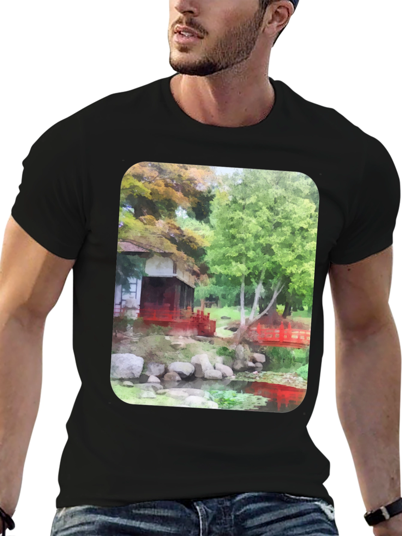 Black Zen Garden T-Shirt - Nature Inspired Graphic Tee view 6