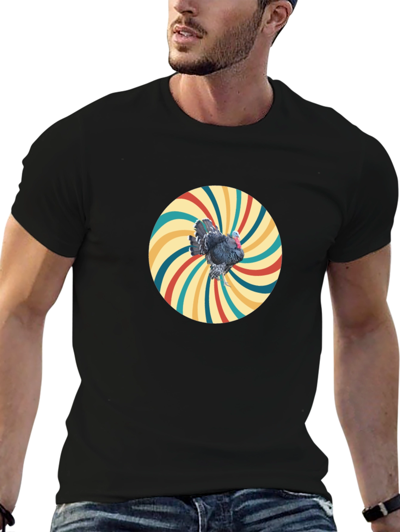 Black Retro Turkey Graphic Tee - Cool Bird Design view 6