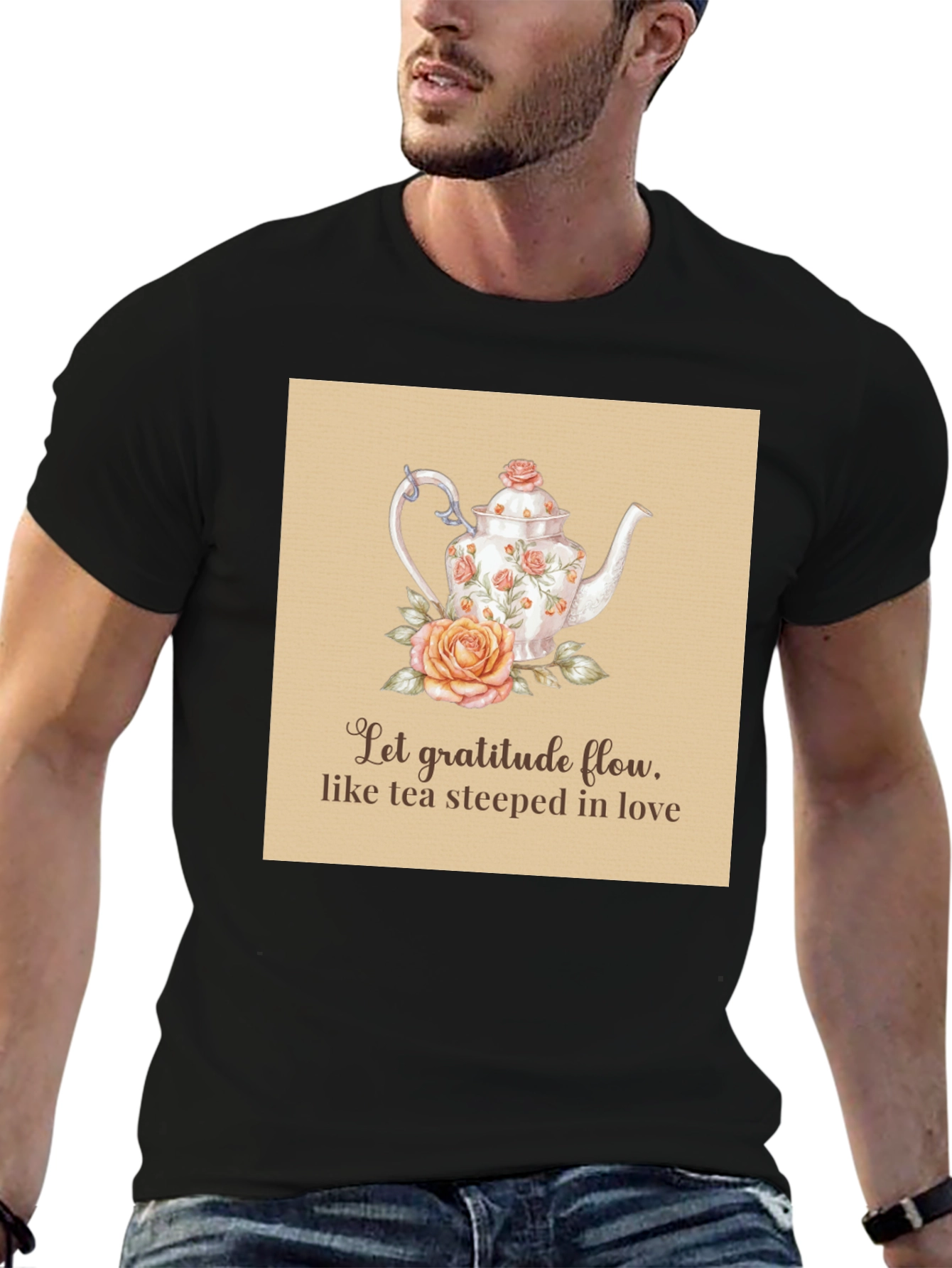 Black Gratitude Tea T-Shirt - Steeped in Love Design view 6