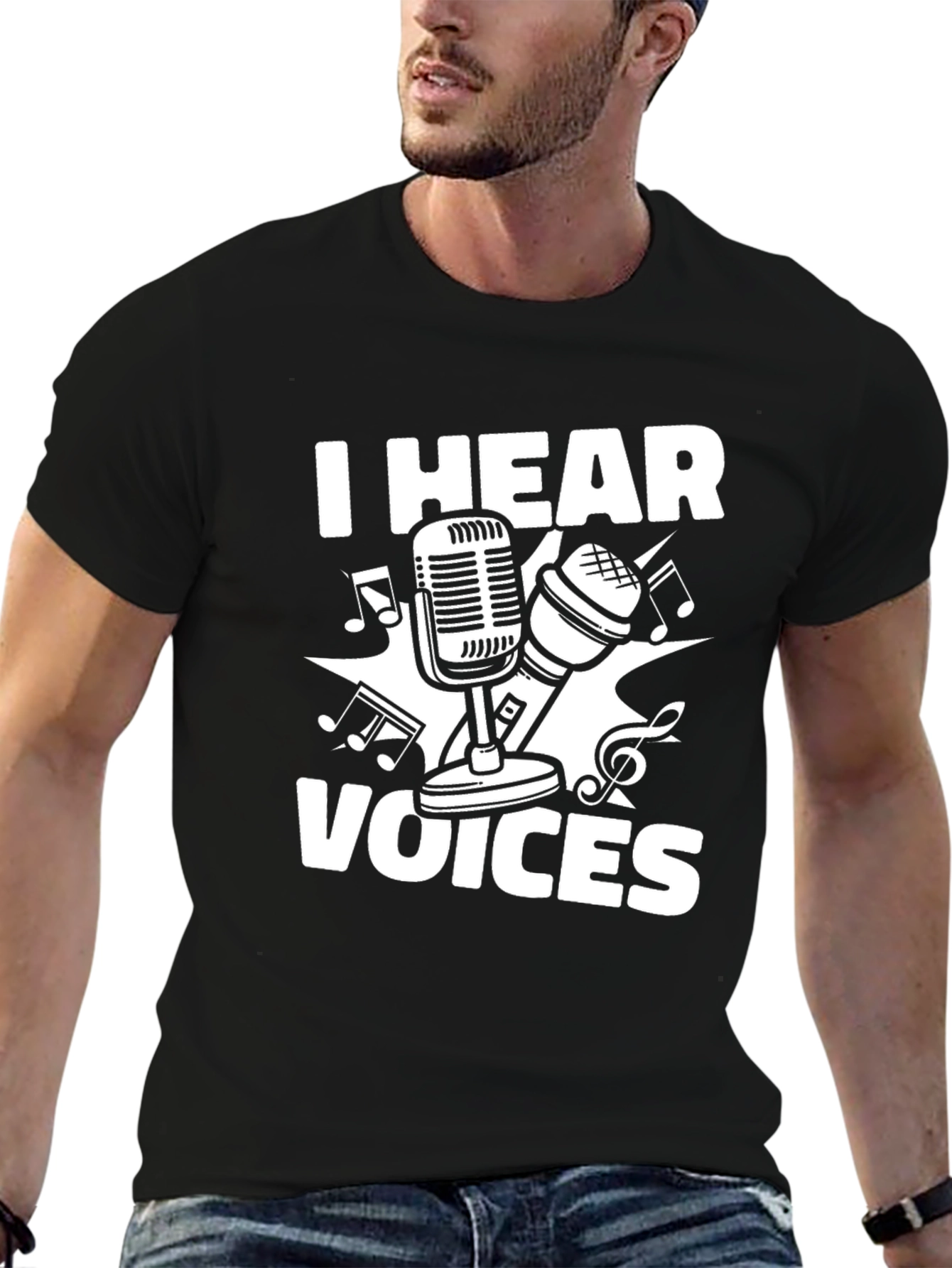 Black I Hear Voices Microphone T-Shirt view 6