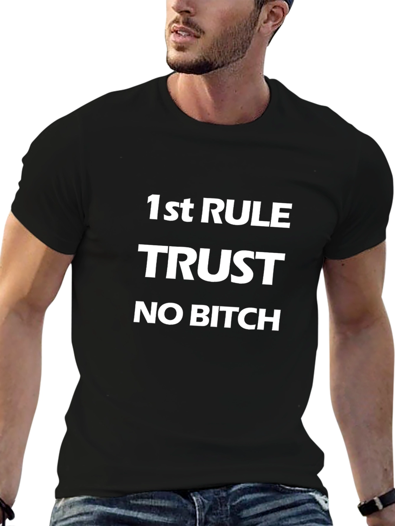 Black 1st Rule Trust No Bitch Black Graphic T-Shirt view 6