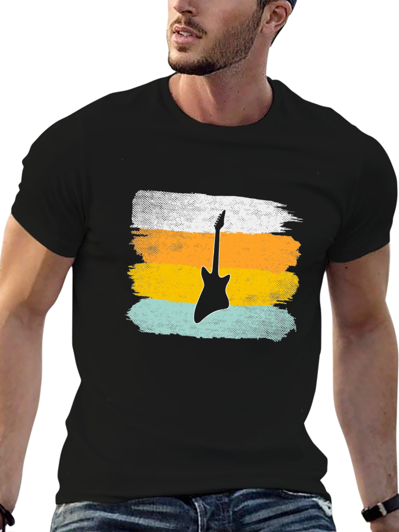Black Retro Guitar T-Shirt - Black view 6
