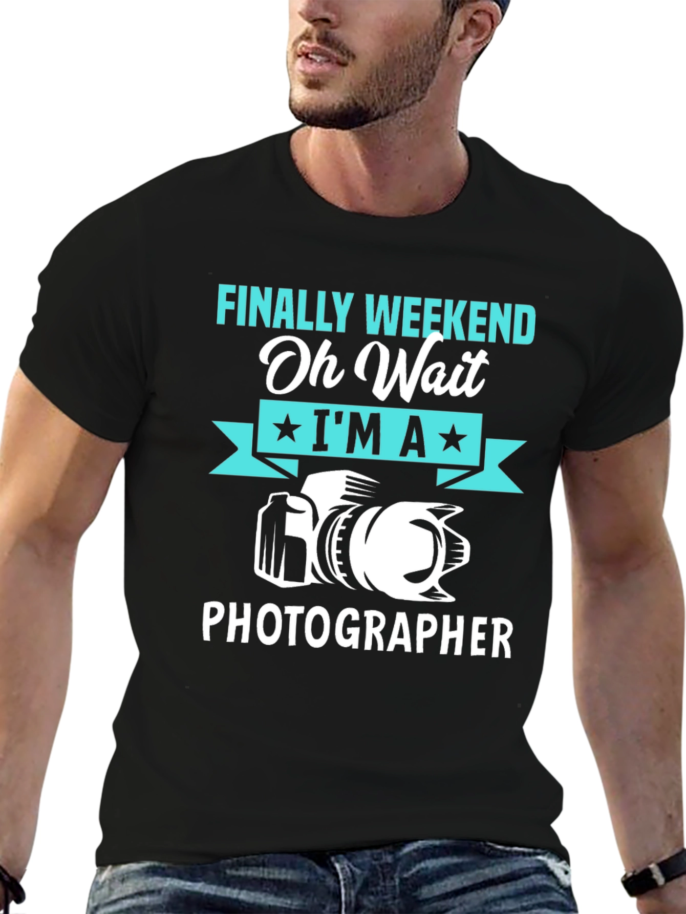 Black Funny Photographer T-Shirt - Finally Weekend view 6