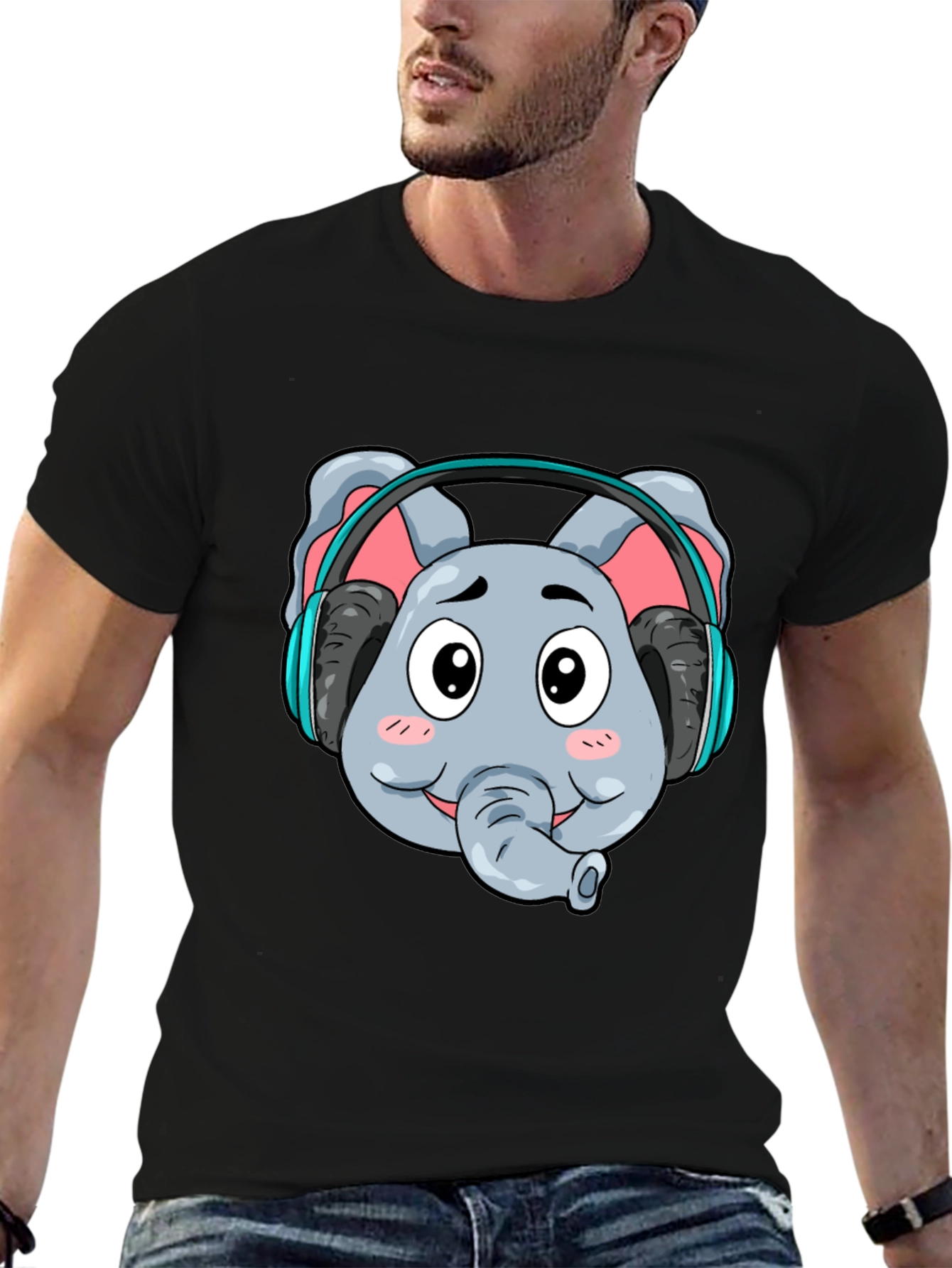 Black Elephant DJ Graphic Tee - Cool Cartoon T-Shirt view 6