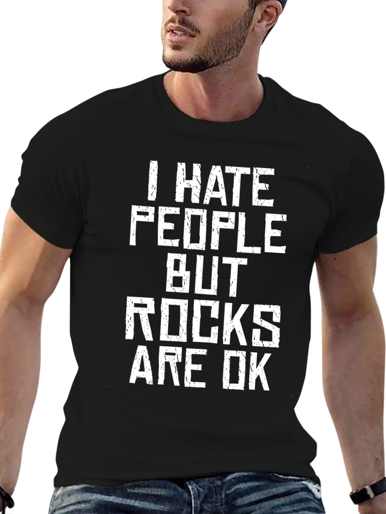 Black I Hate People But Rocks Are OK Graphic Tee view 6