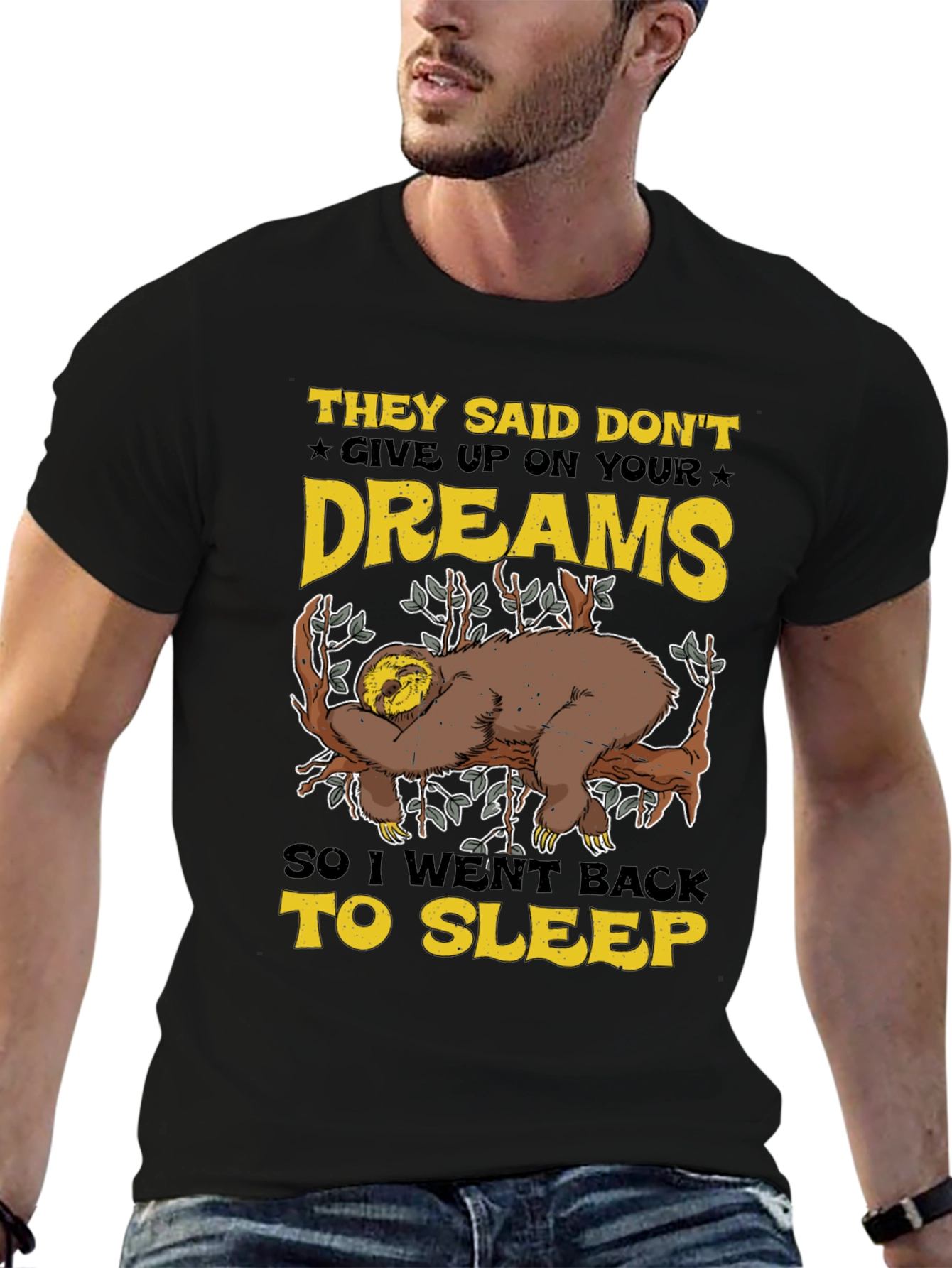 Black Don't Give Up Dreams Sloth Graphic T-Shirt view 6