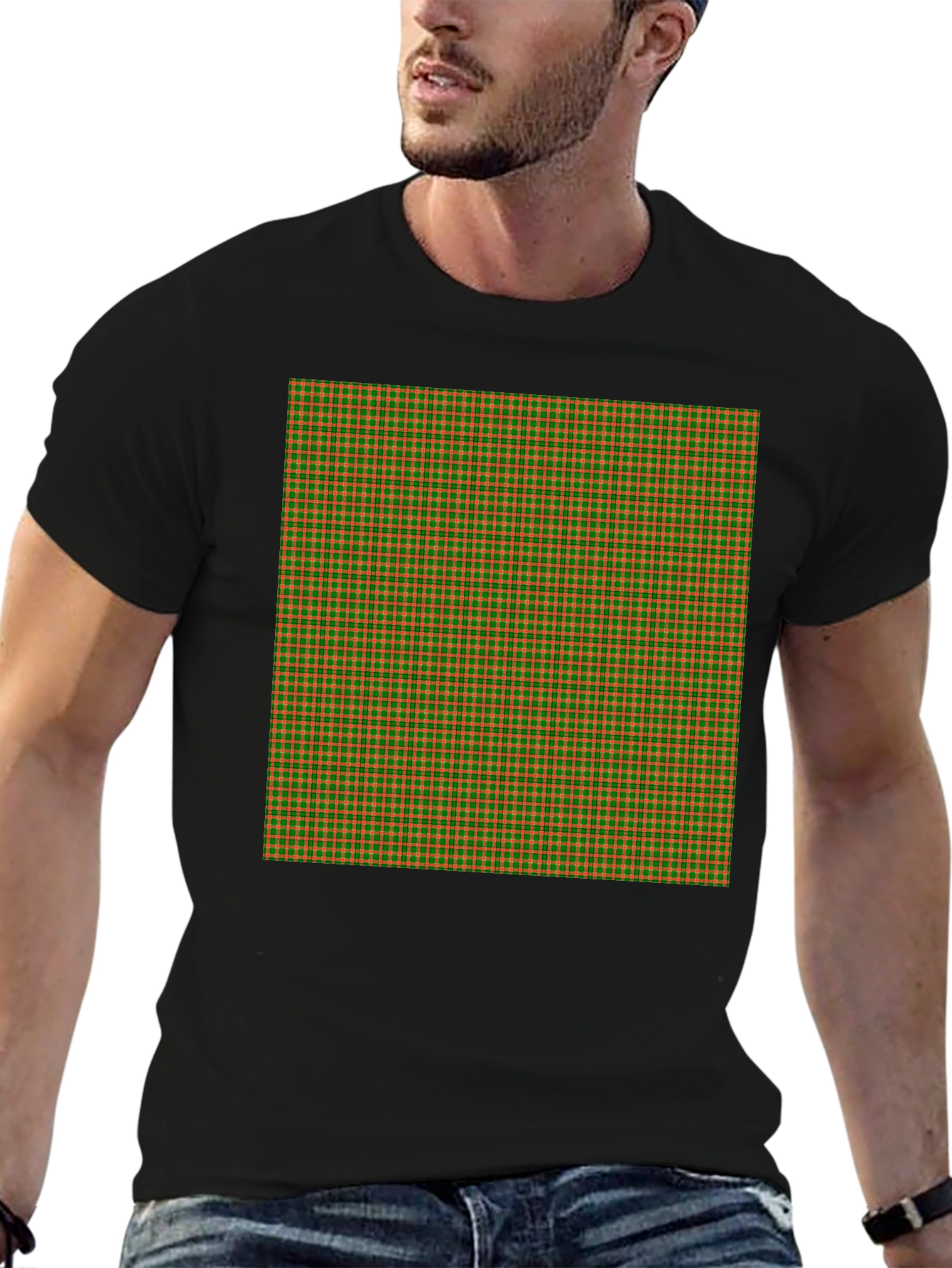Black Retro Plaid Print Black T-Shirt view 6
