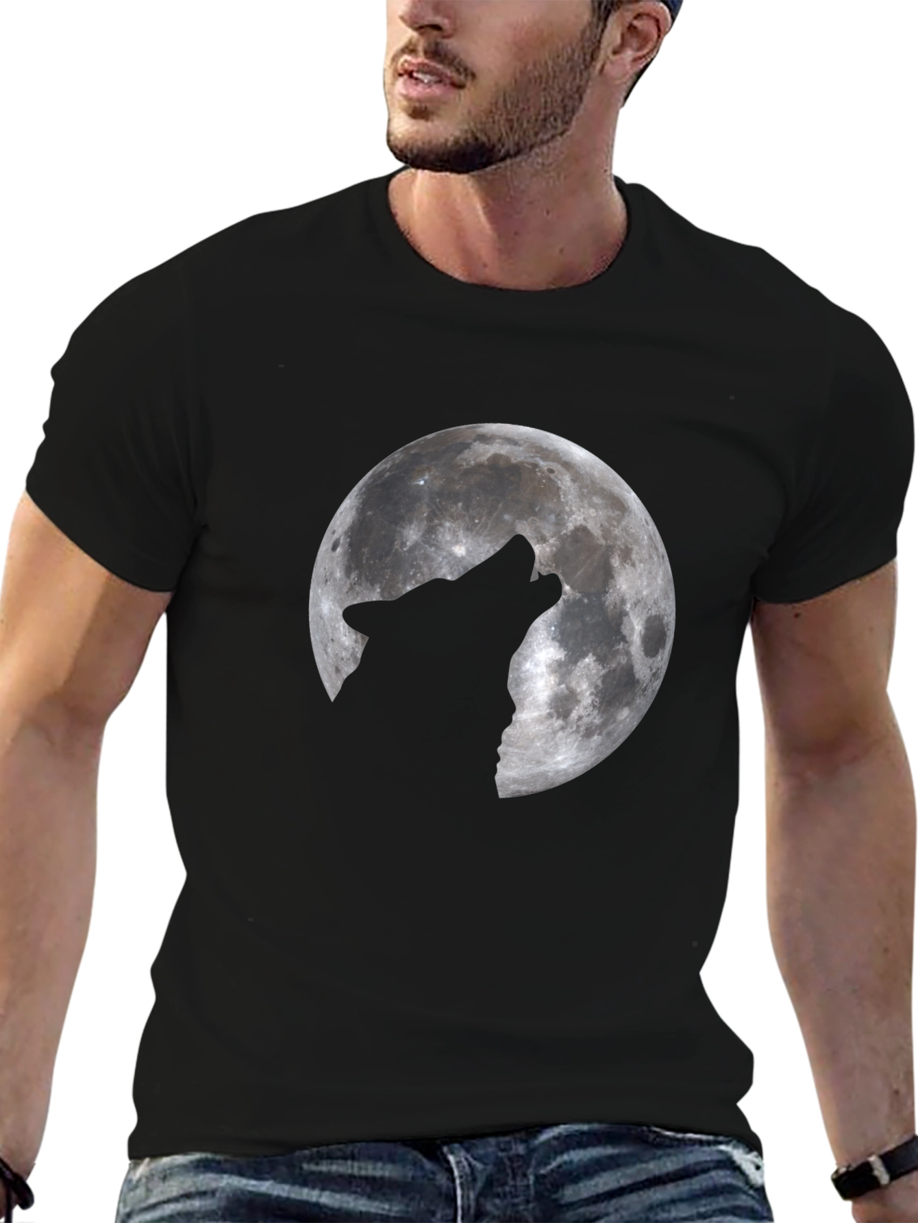 Black Wolf Moon Graphic T-Shirt - Black Cotton Tee view 6