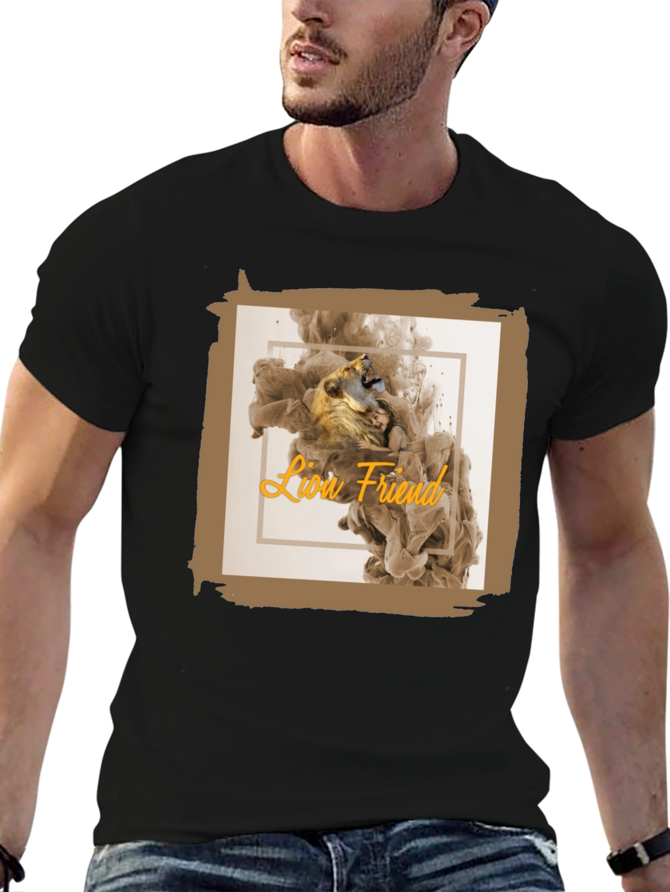 Black Lion Friend Graphic T-Shirt - Men's Black Tee view 6
