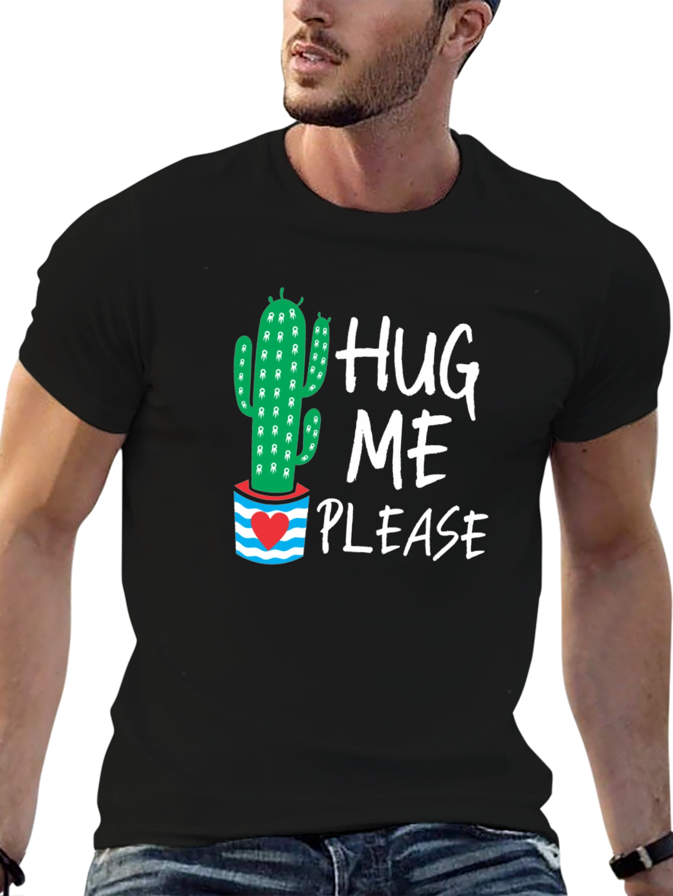 Black Hug Me Please Cactus Graphic Tee view 6