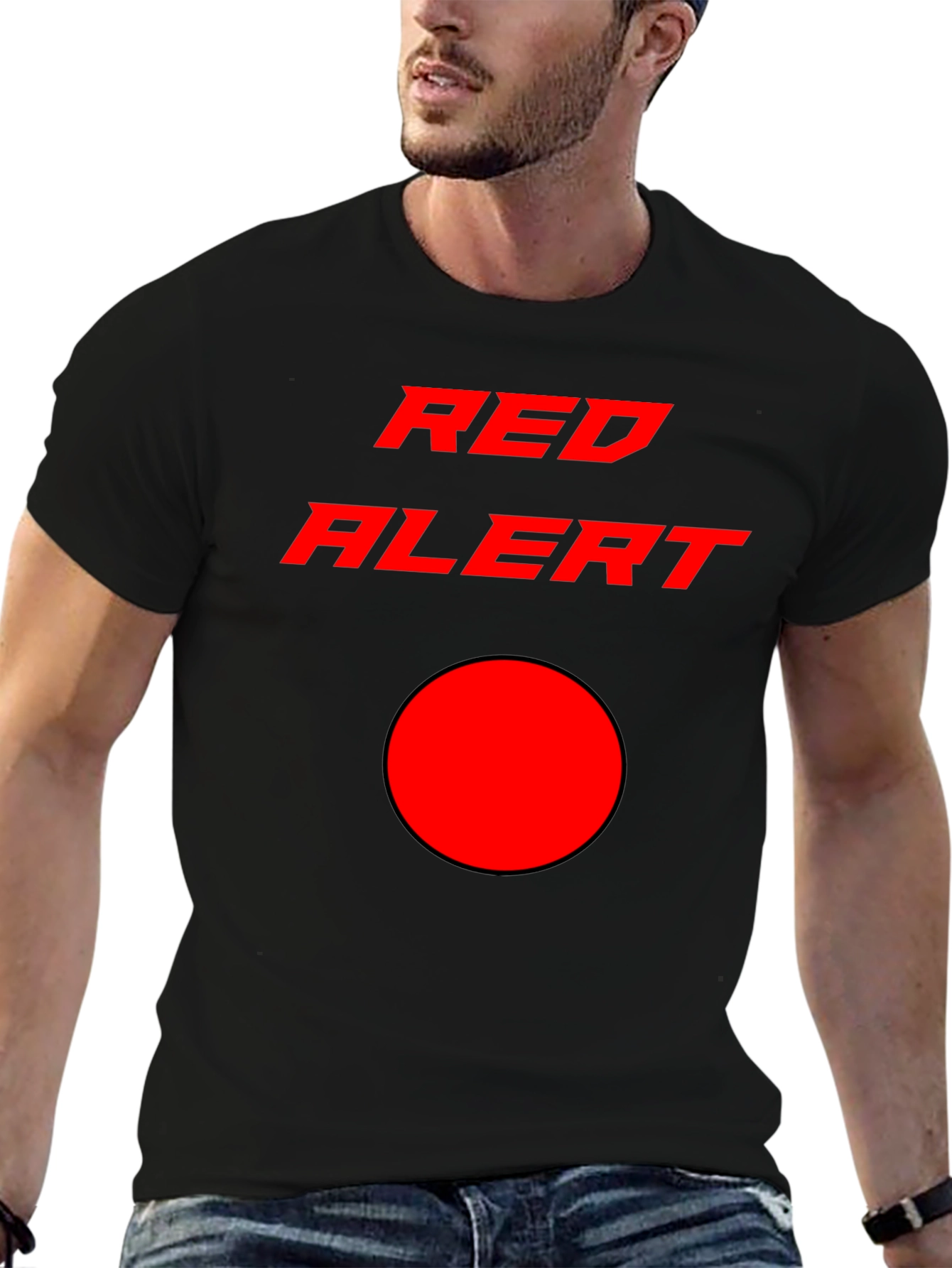 Black Red Alert Graphic T-Shirt - Stylish & Eye-Catching Design view 6