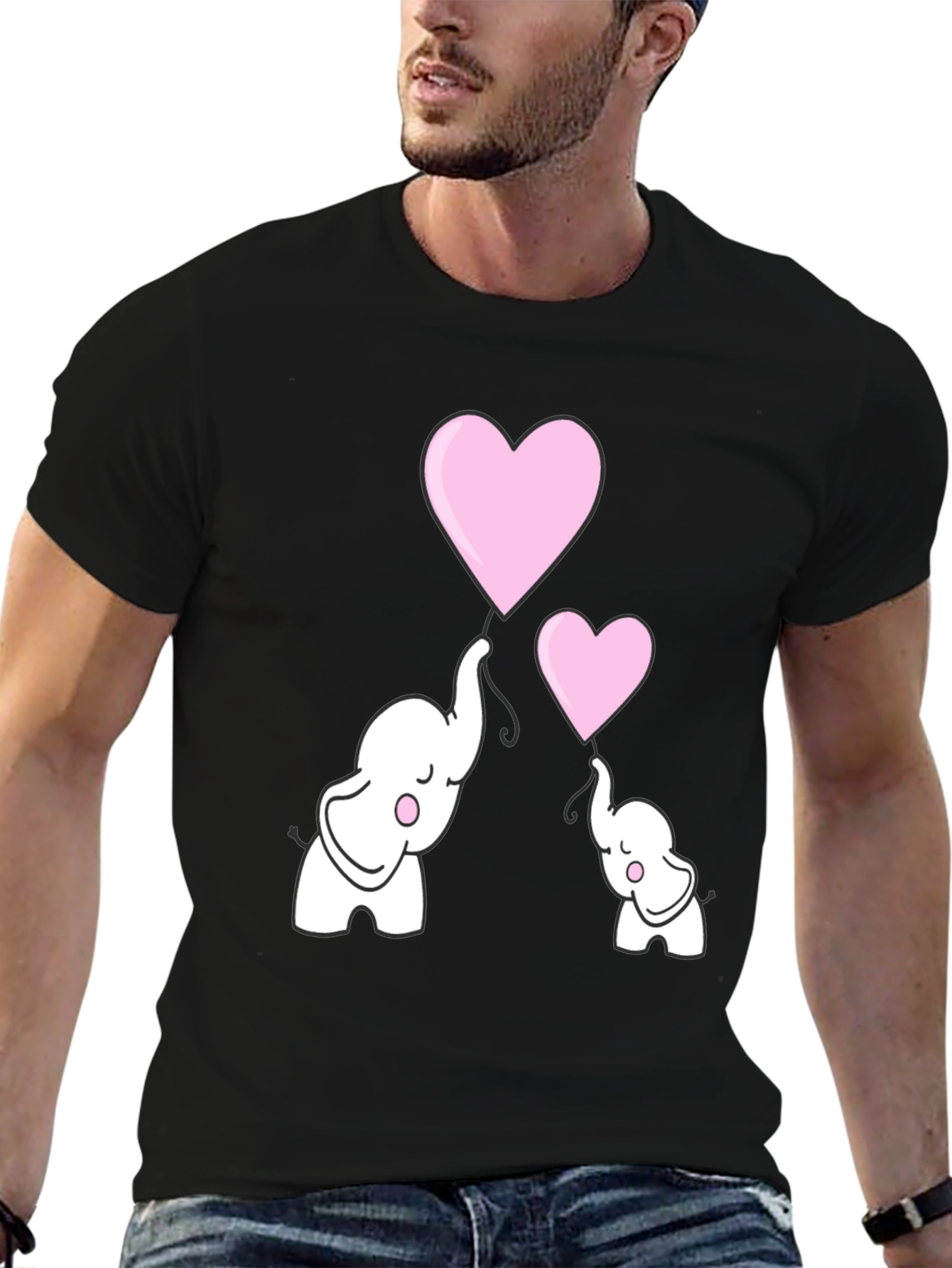 Black Elephant Heart Balloons Graphic T-Shirt view 6