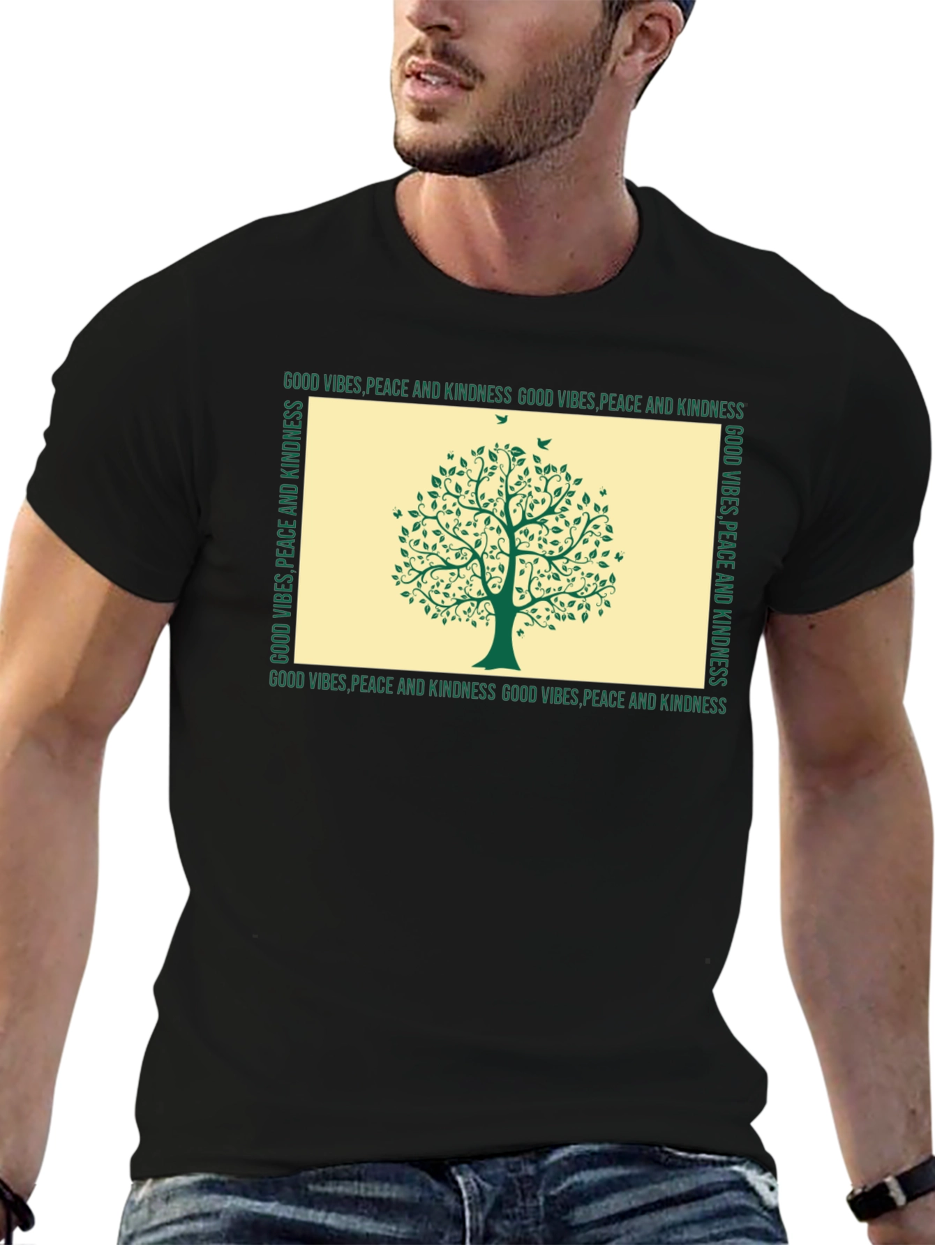 Black Kindness Tree Graphic T-Shirt - Good Vibes, Peace view 6
