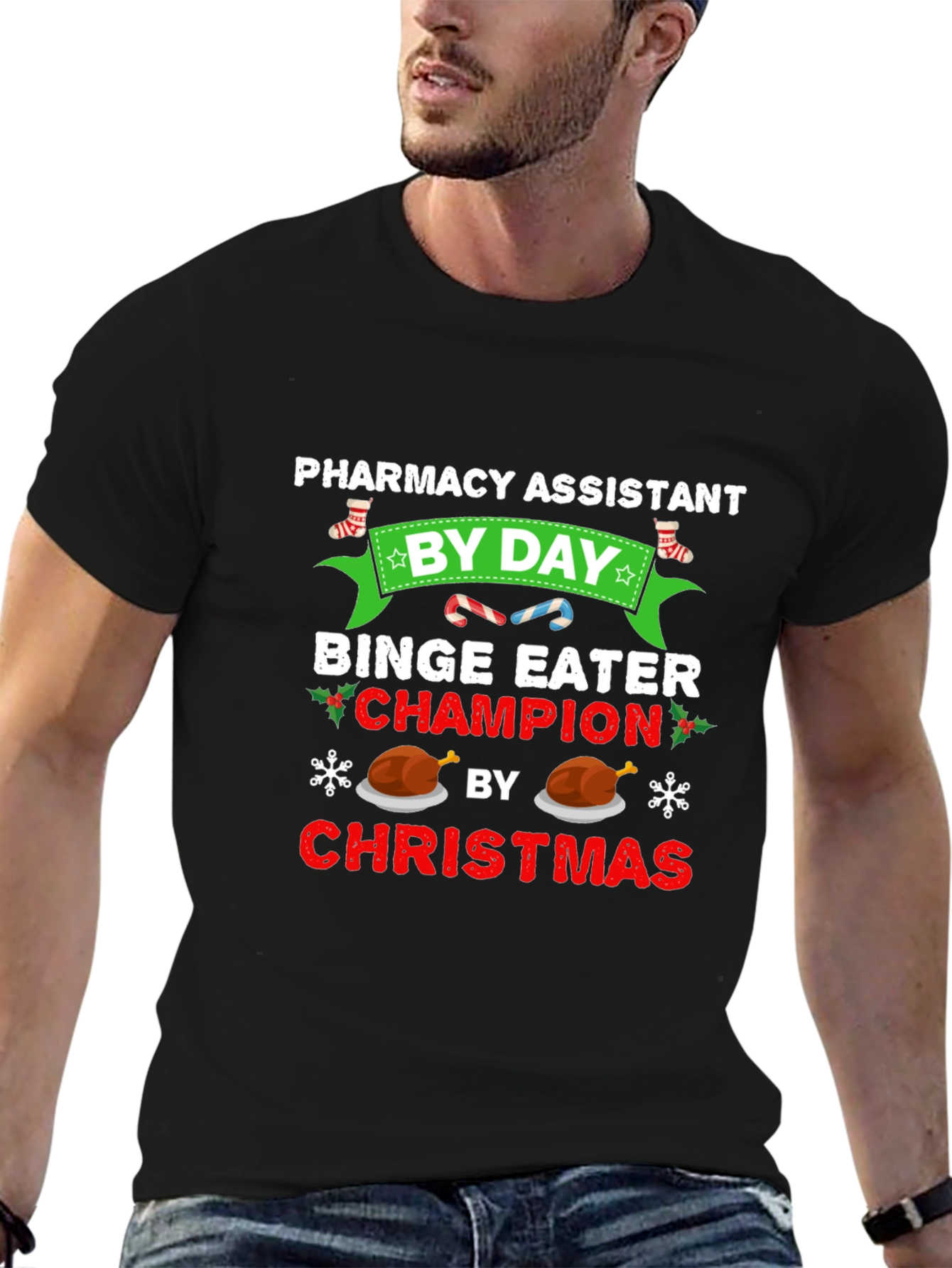 Black Pharmacy Assistant Christmas Binge Eater T-Shirt view 6