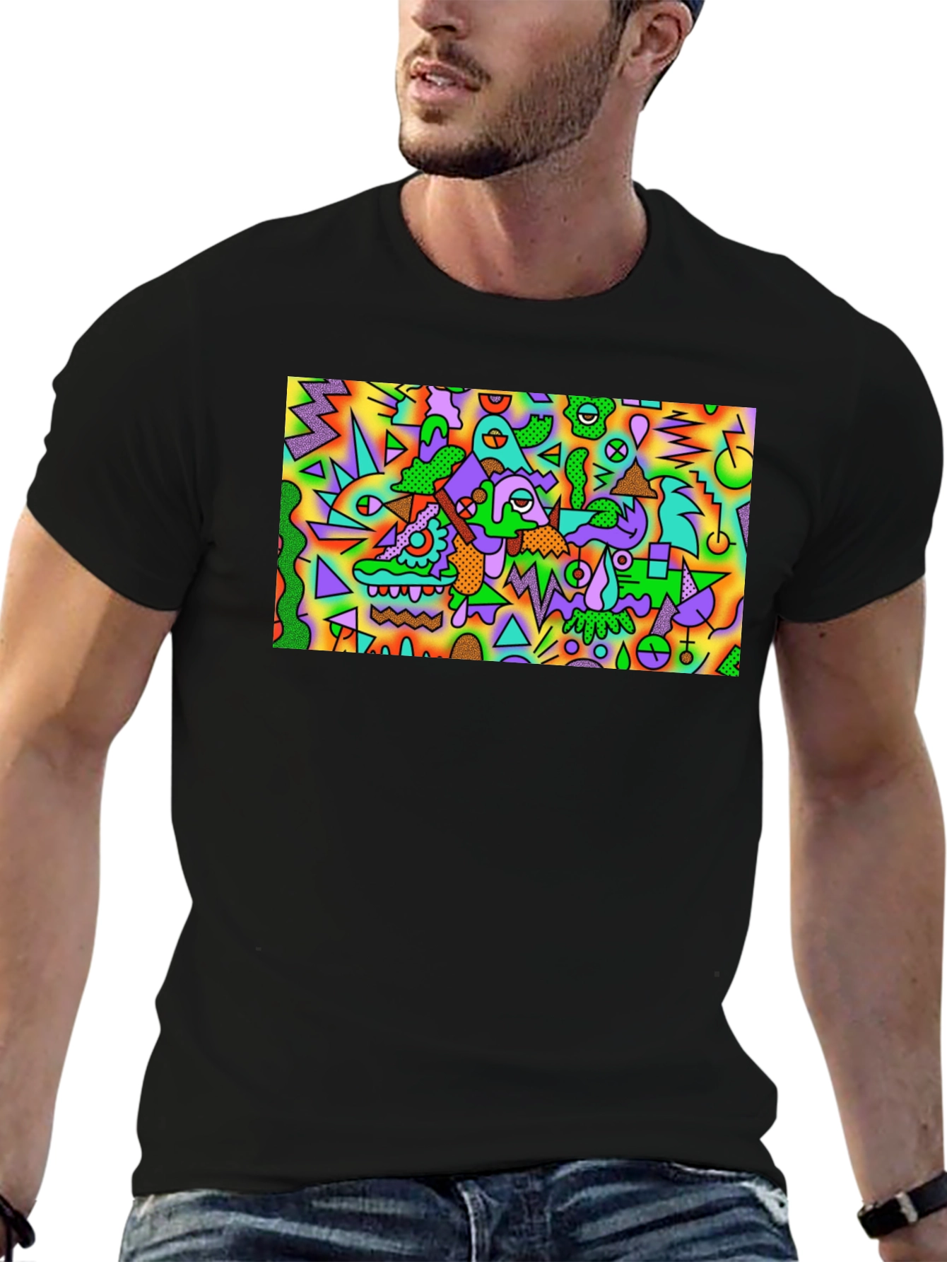 Black Abstract Art Tee - Bold Graphic Print T-Shirt view 6