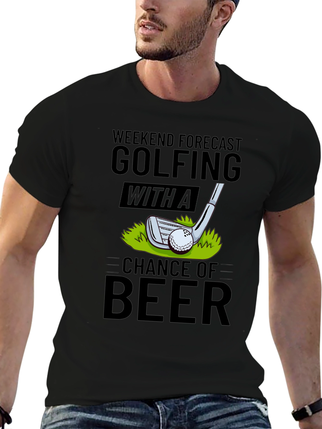 Black Golfing & Beer Forecast T-Shirt view 6