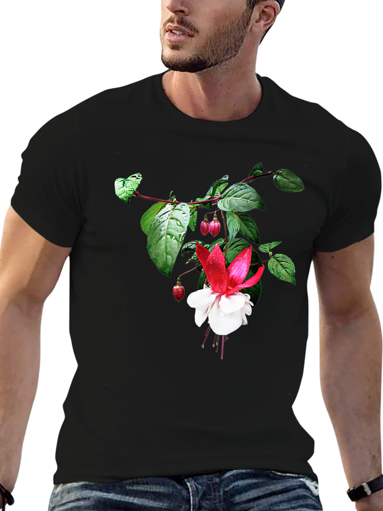 Black Floral Graphic Tee - Black Cotton Blend view 6