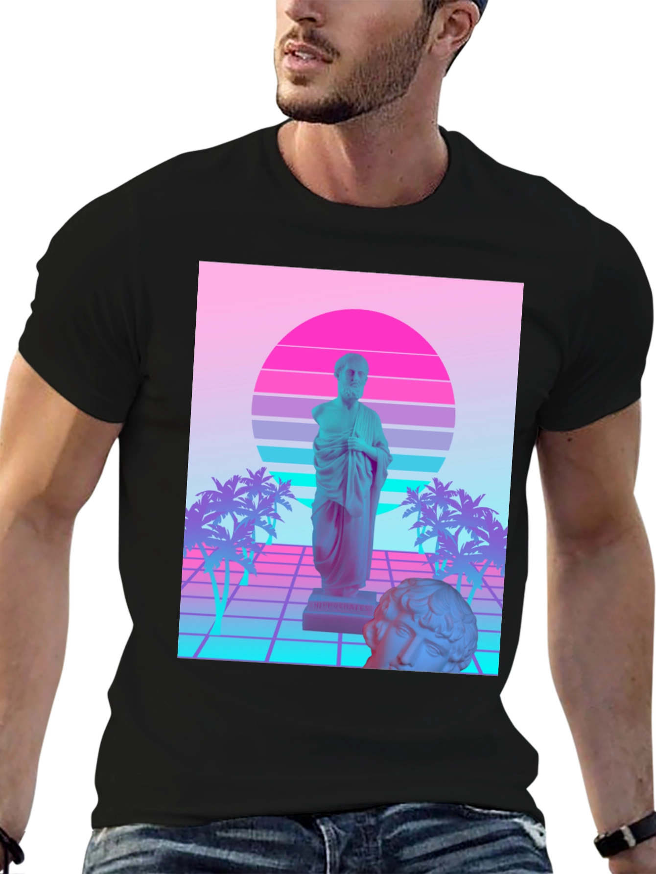 Black Vaporwave Statue T-Shirt - Retro Aesthetic Tee view 6
