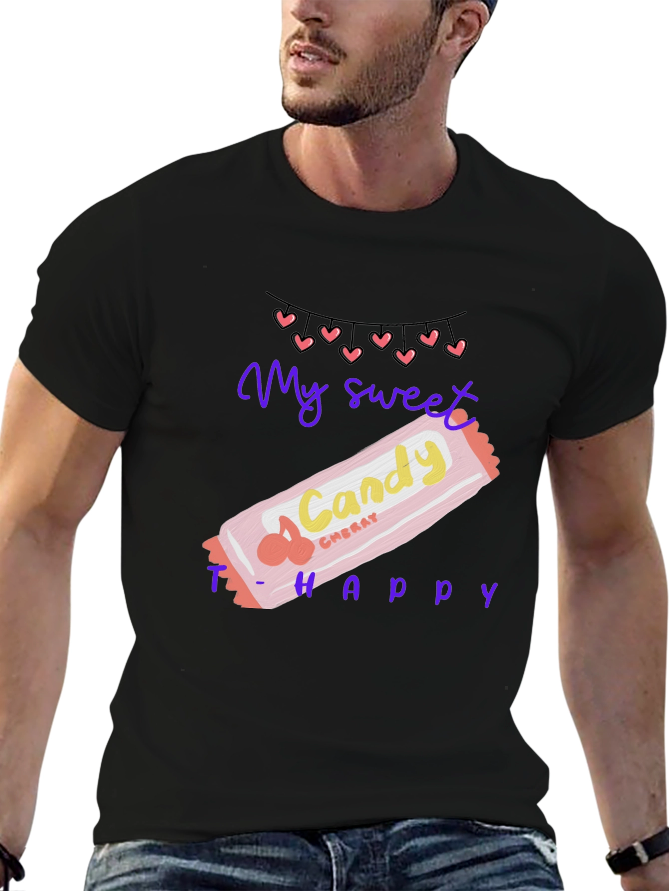 Black Sweet Candy Cherry Happy T-Shirt view 6