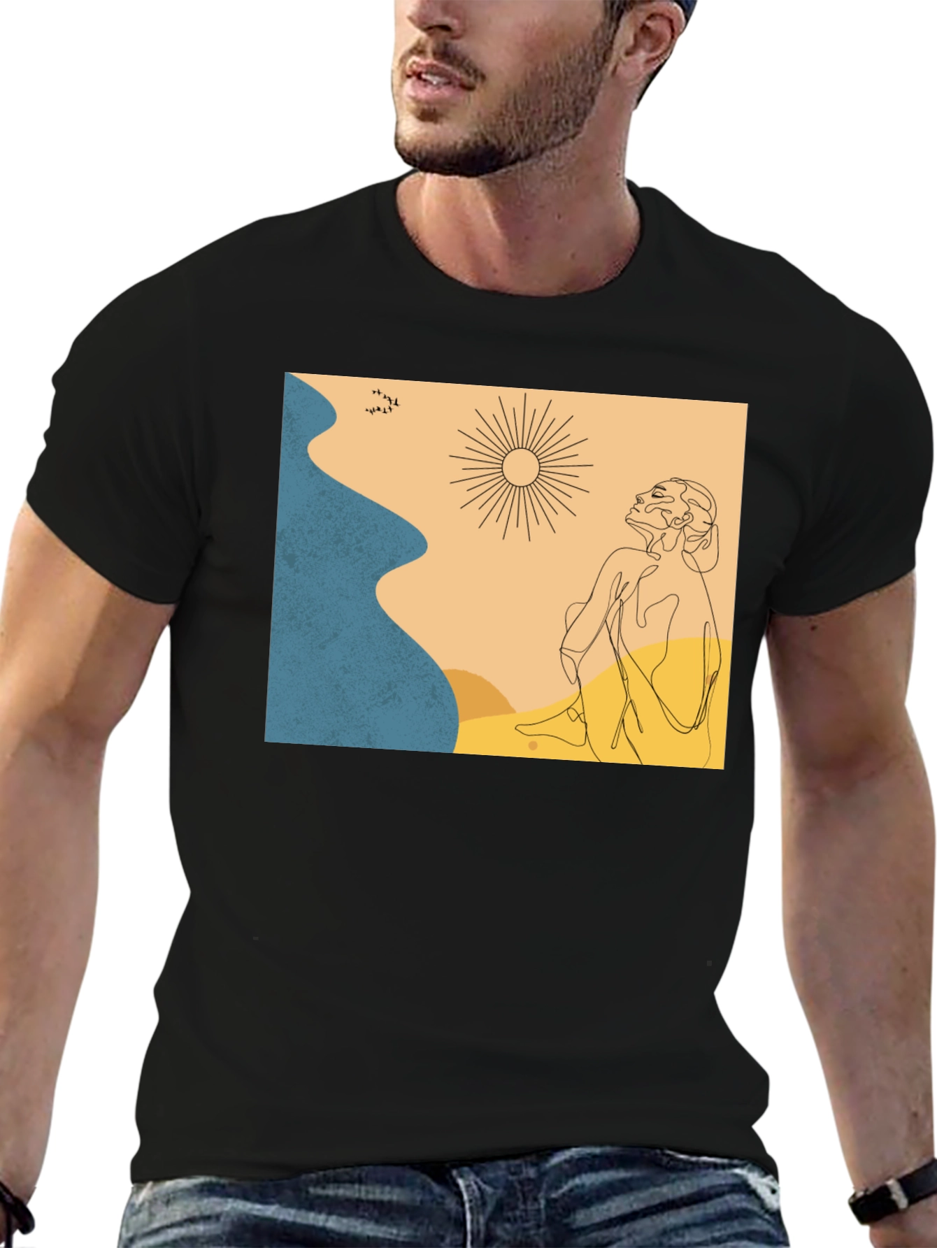 Black Abstract Graphic Print Crew Neck T-Shirt view 6