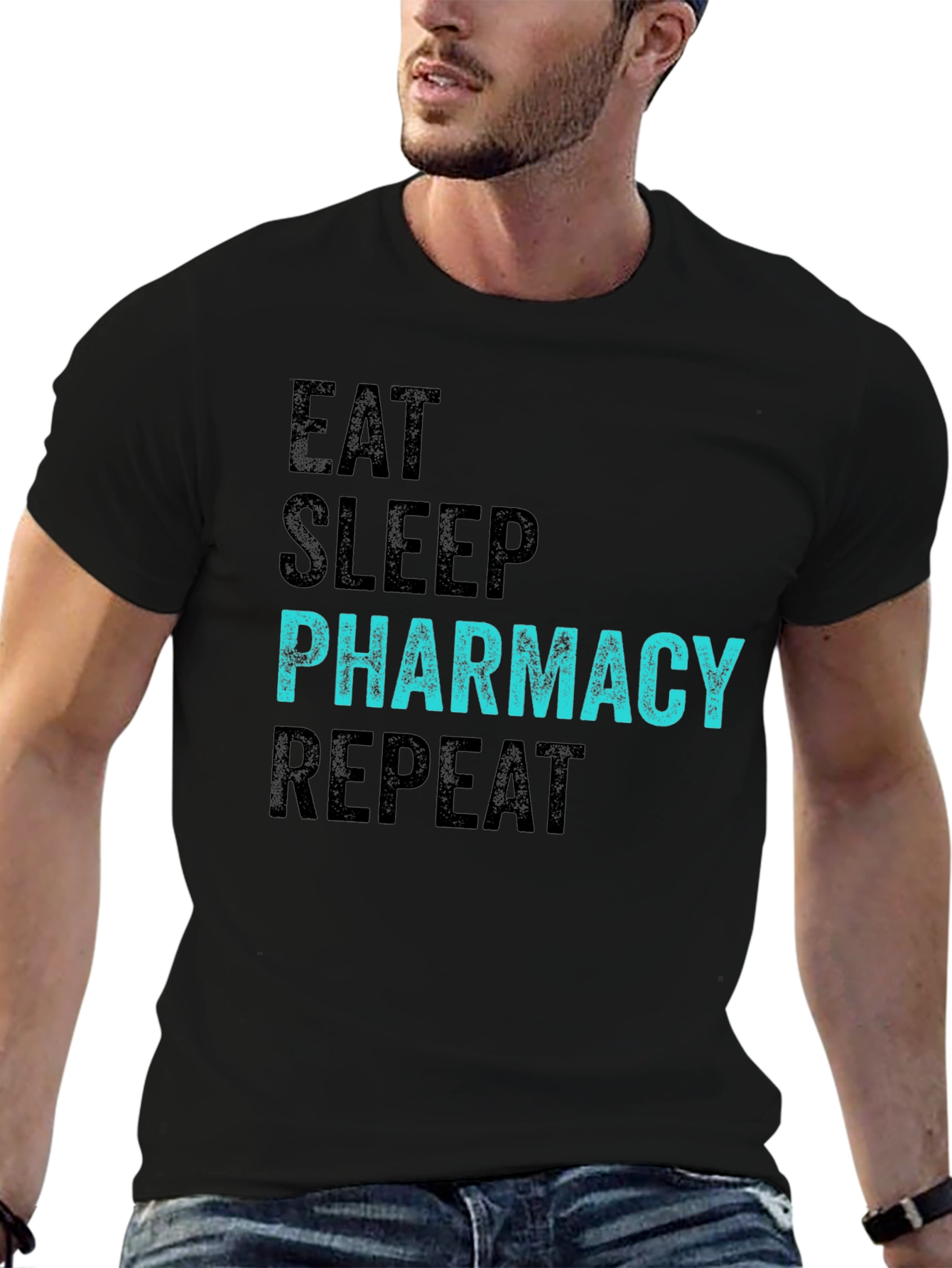 Black Eat Sleep Pharmacy Repeat Black T-Shirt view 6
