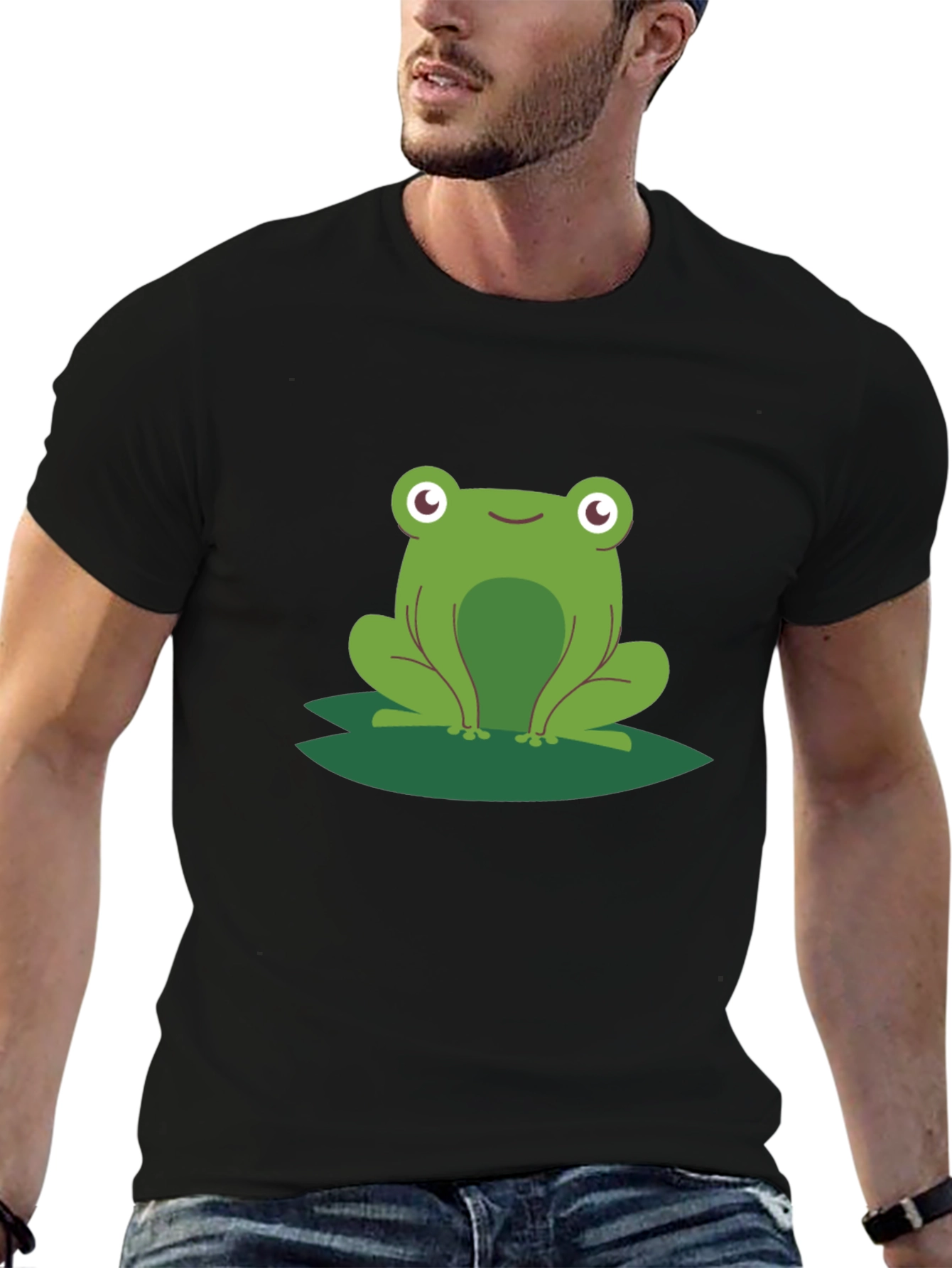 Black Frog on Lily Pad Graphic Tee - Black Cotton view 6