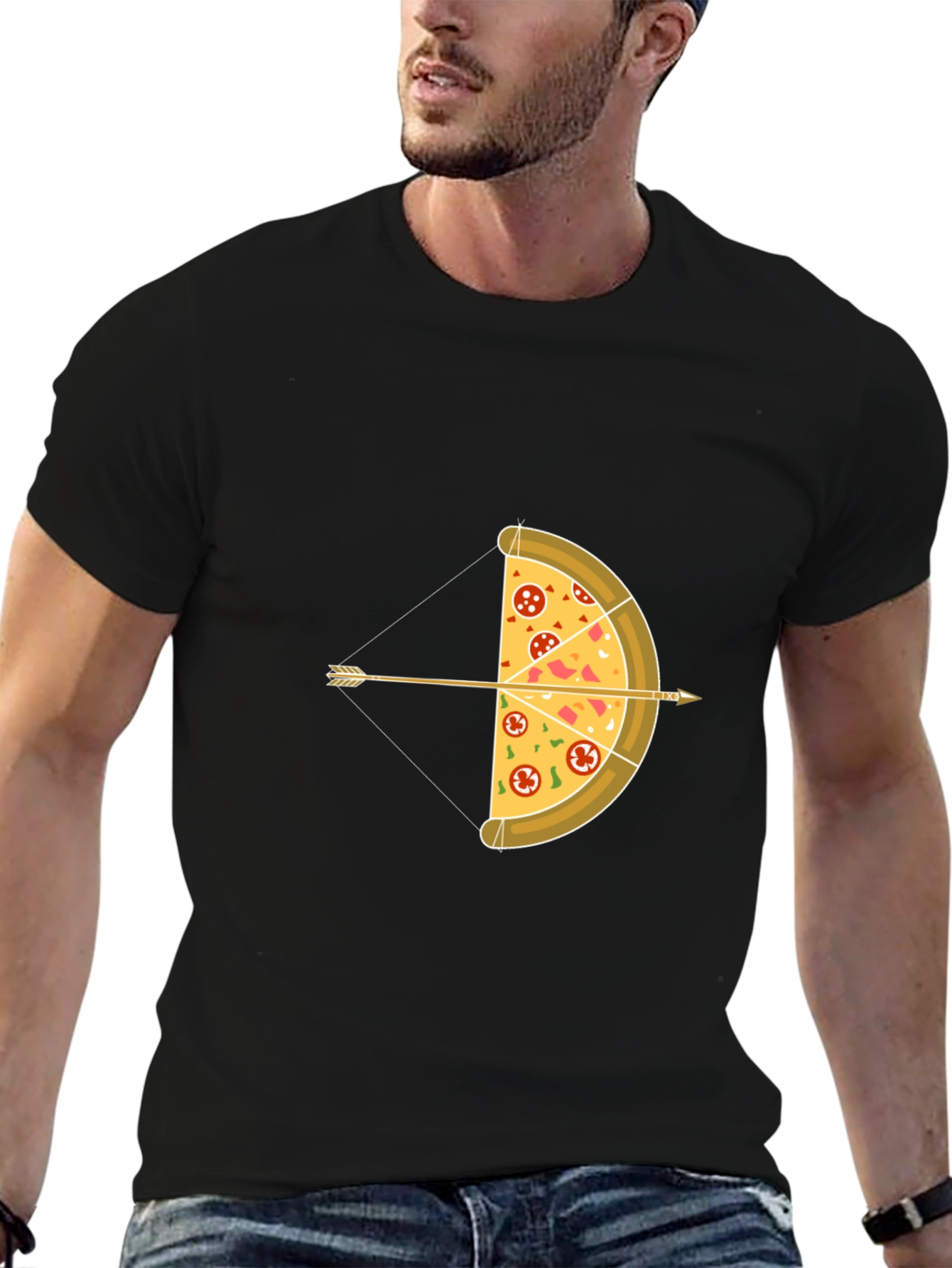 Black Pizza Archer T-Shirt - Novelty Graphic Tee view 6
