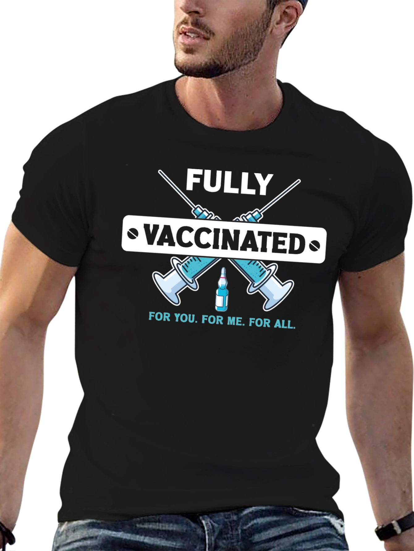 Black Fully Vaccinated Graphic Tee - Unisex Black T-Shirt view 6