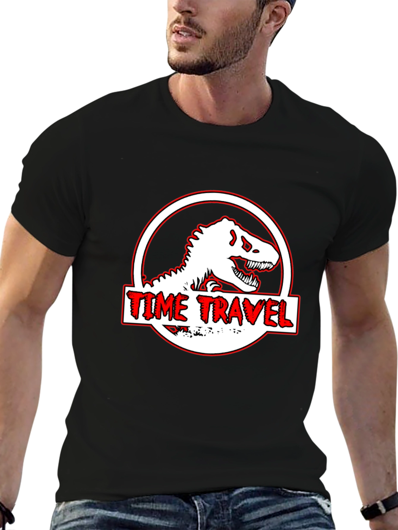 Black Time Travel Dinosaur Graphic Tee view 6