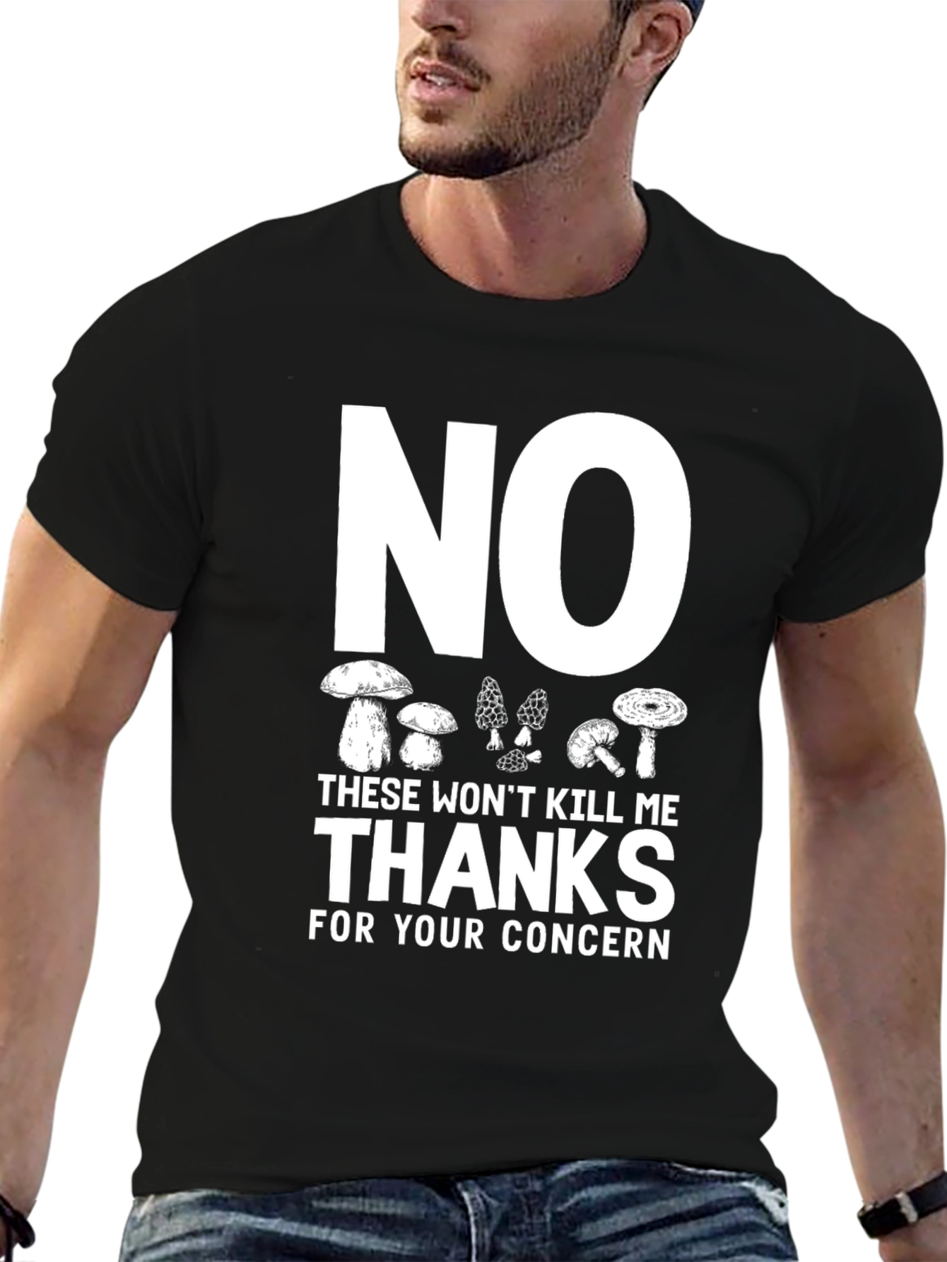 Black Mushroom Foraging T-Shirt - "No, Thanks!" view 6
