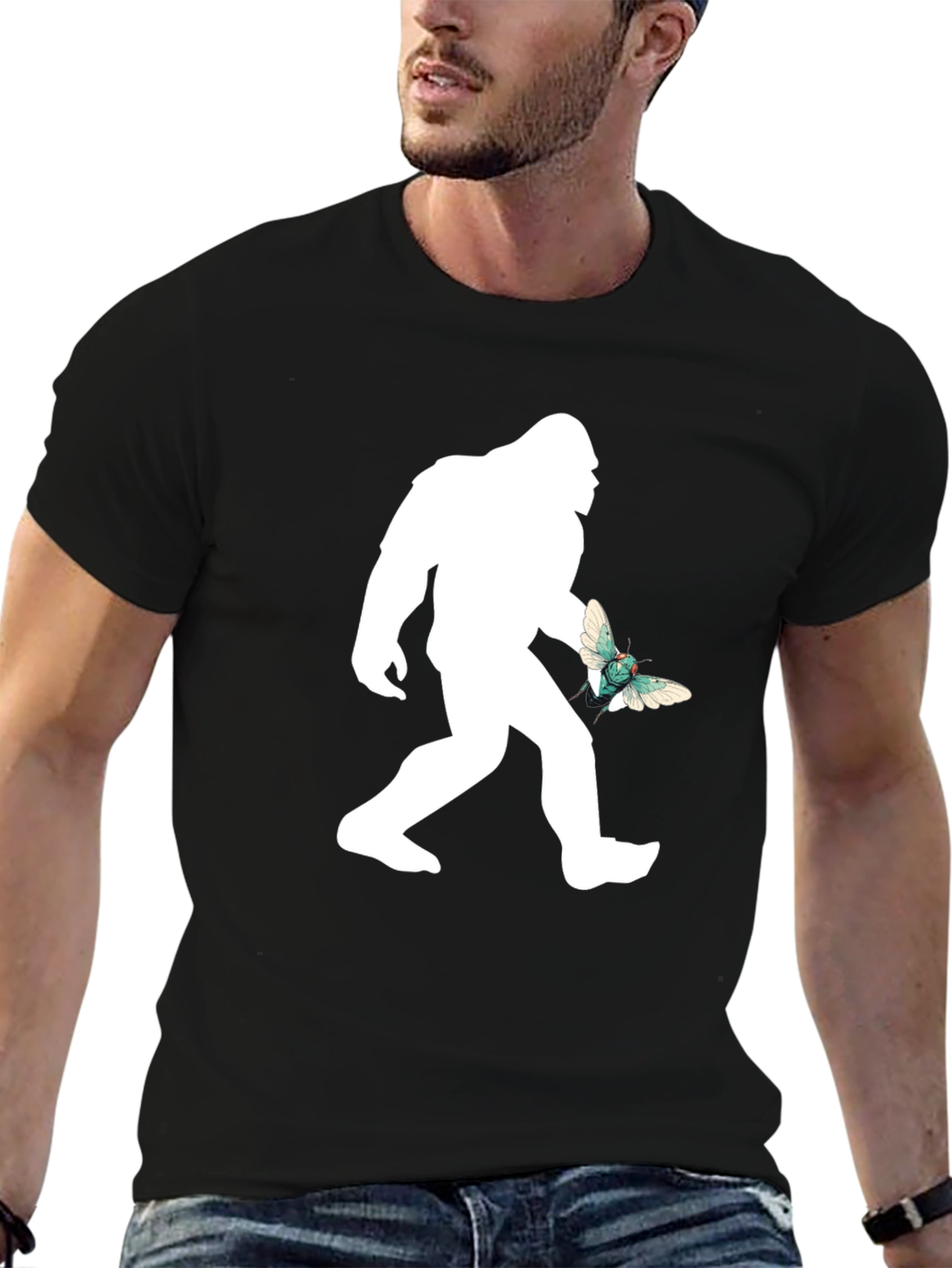 Black Sasquatch & Butterfly Graphic T-Shirt - Black view 6