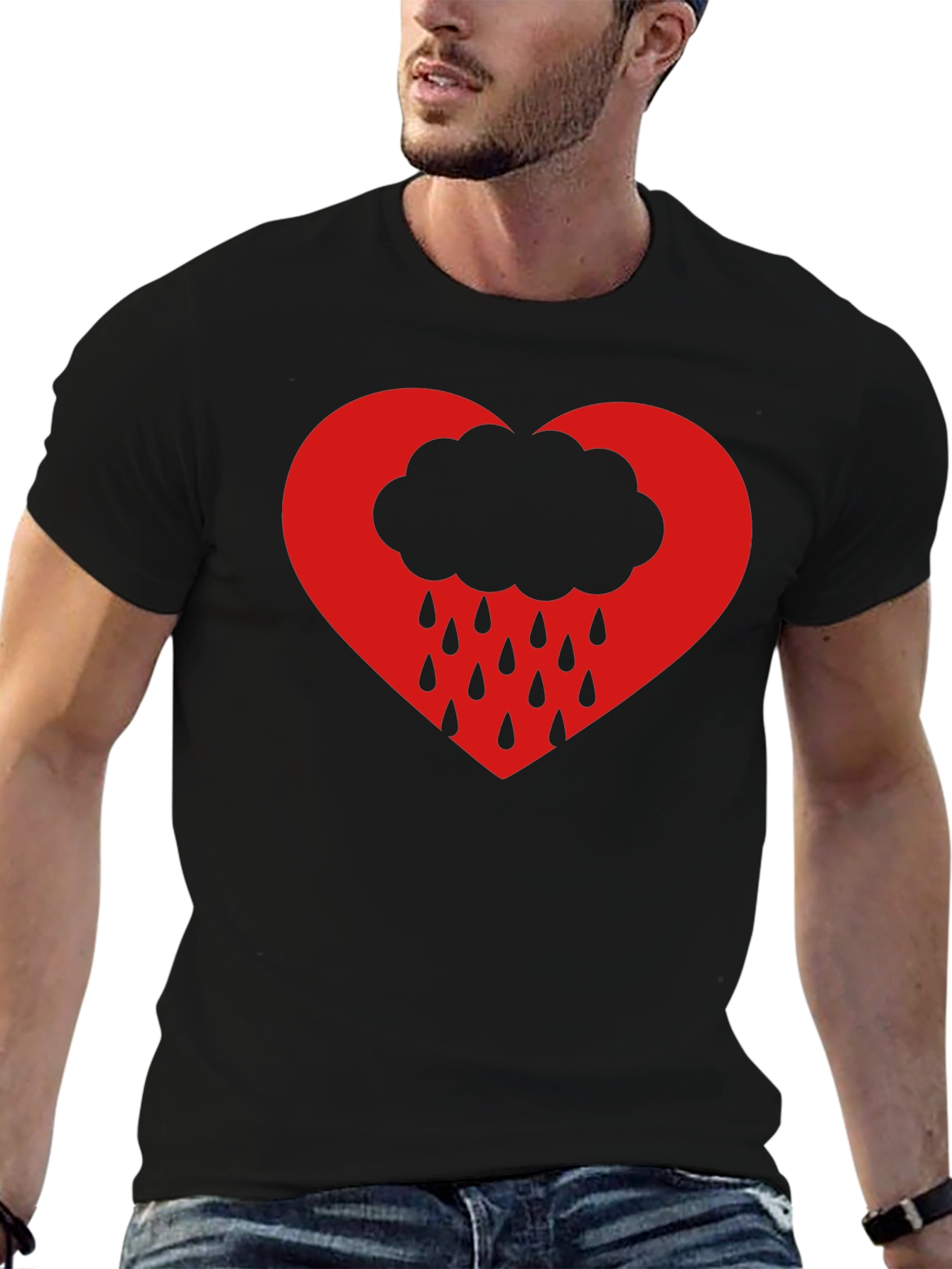 Black Heart Cloud Rain T-Shirt - Black view 6