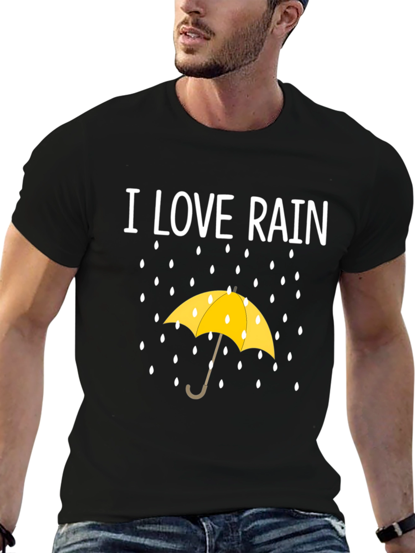 Black I Love Rain T-Shirt - Weather Umbrella Graphic Tee view 6