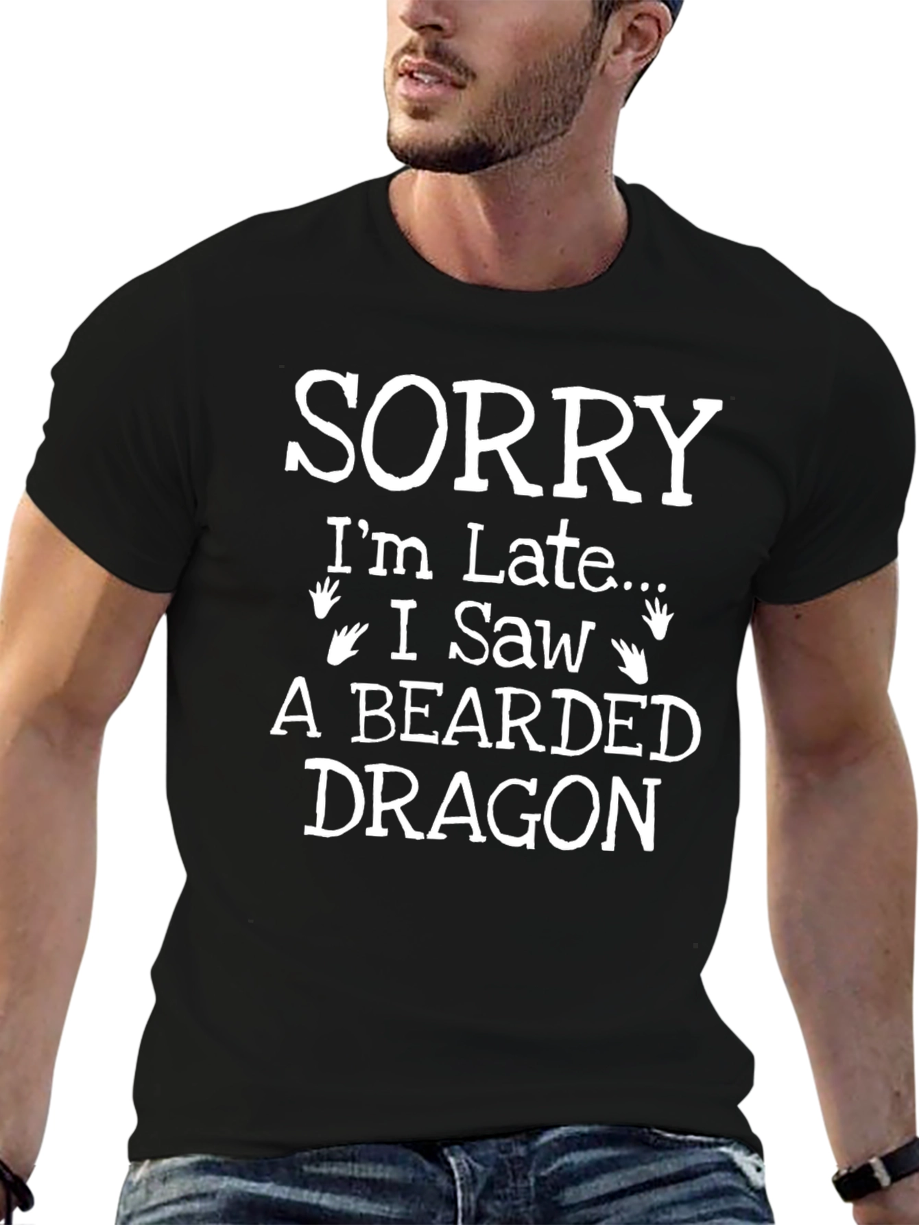 Black Bearded Dragon T-Shirt, Funny Sorry I'm Late Tee view 6