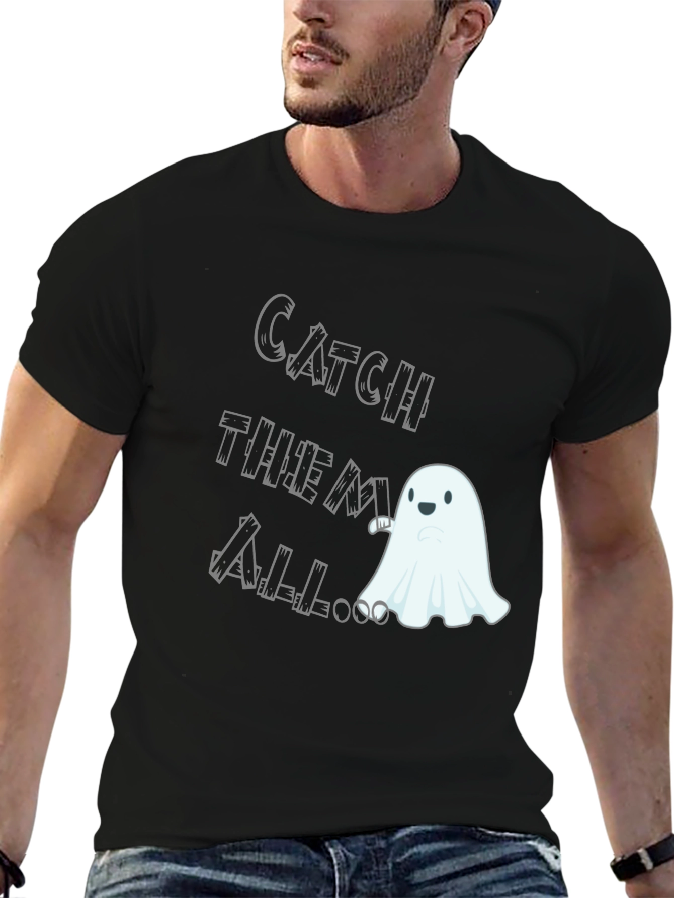 Black Catch Them All Ghost T-Shirt - Spooky Season Fun! view 6