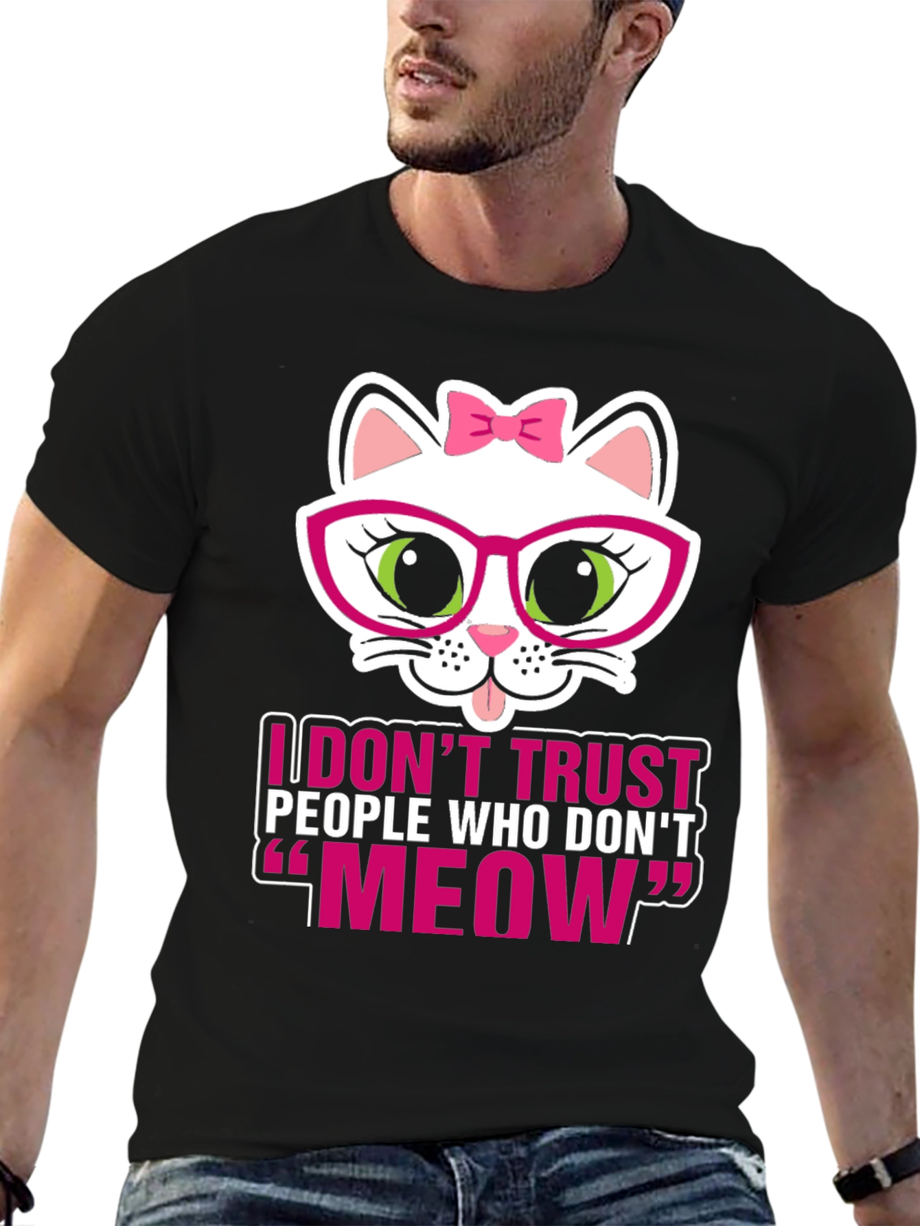 Black Funny Cat Lover T-Shirt - I Don't Trust People Who Don't Meow view 6