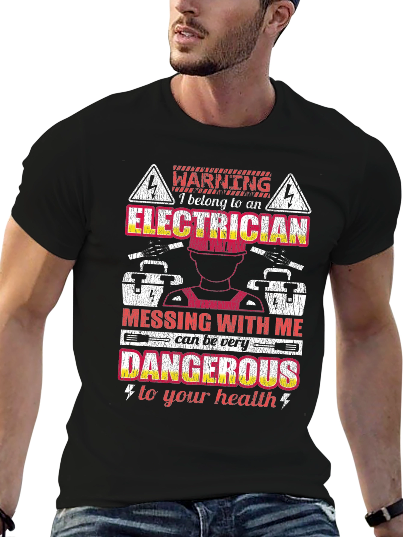Black Electrician Warning Graphic Tee view 6