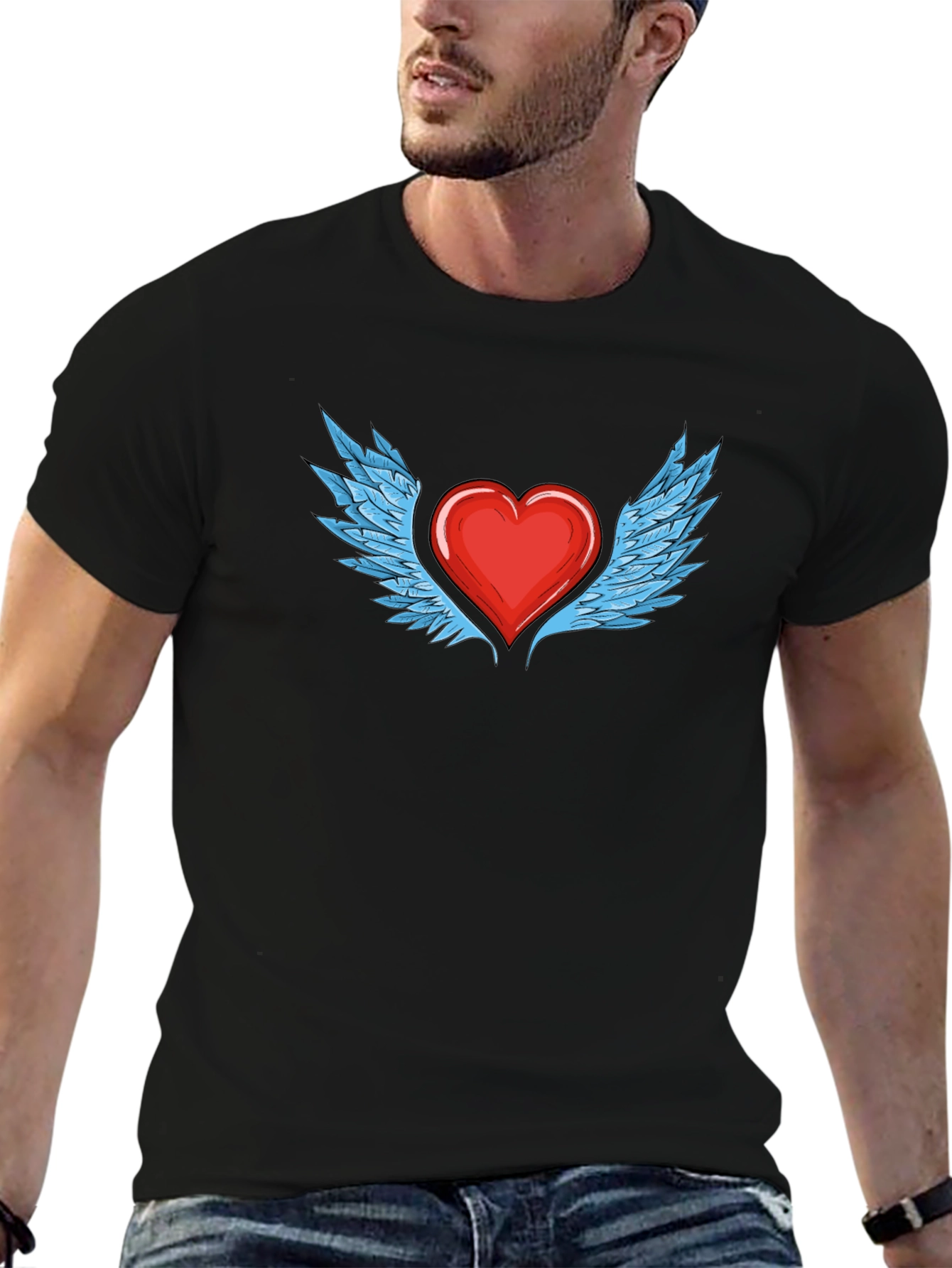 Black Heart with Wings Graphic T-Shirt - Stylish Black Tee view 6