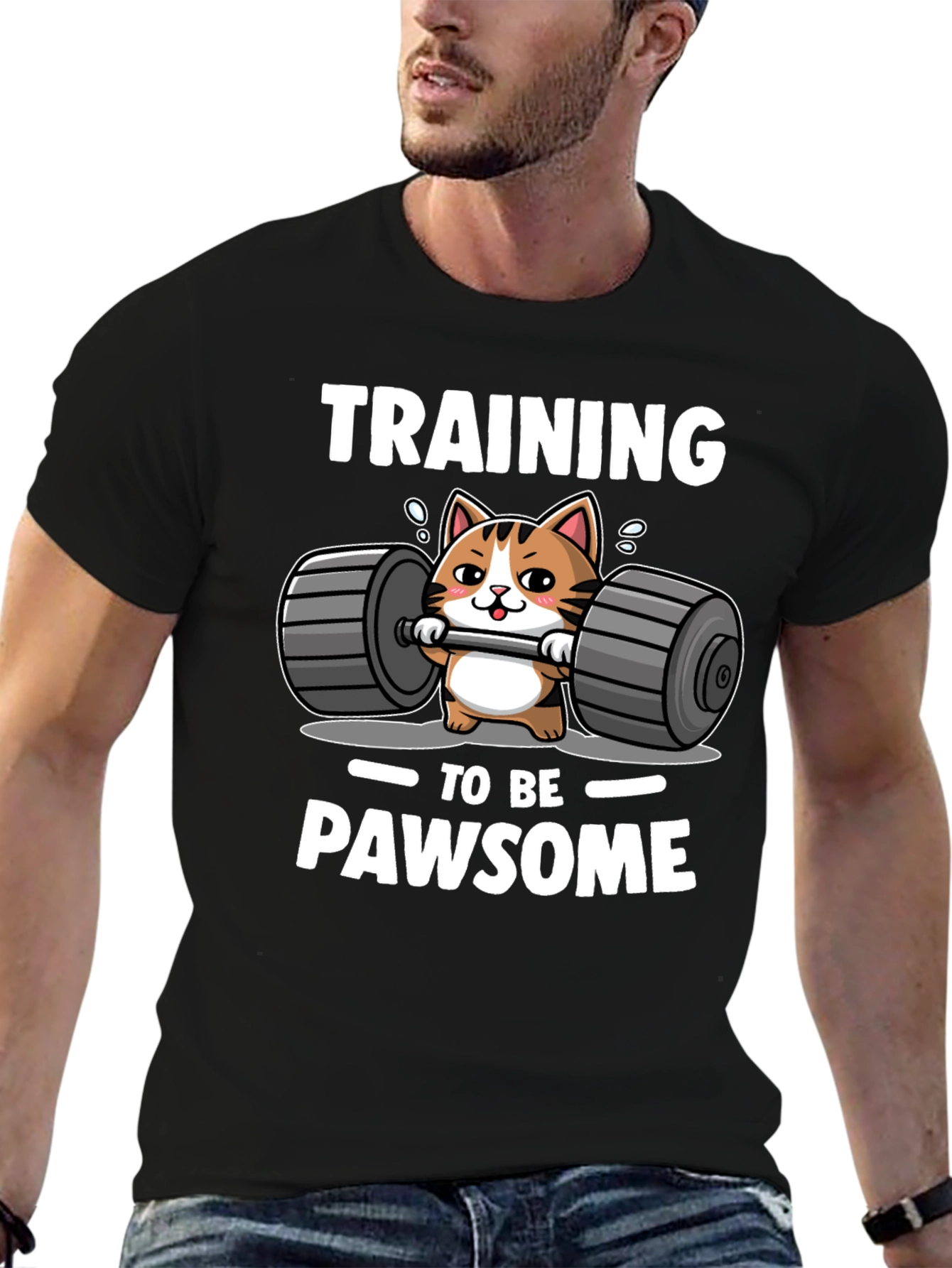 Black Training to be PAWSOME Cat Workout T-Shirt view 6